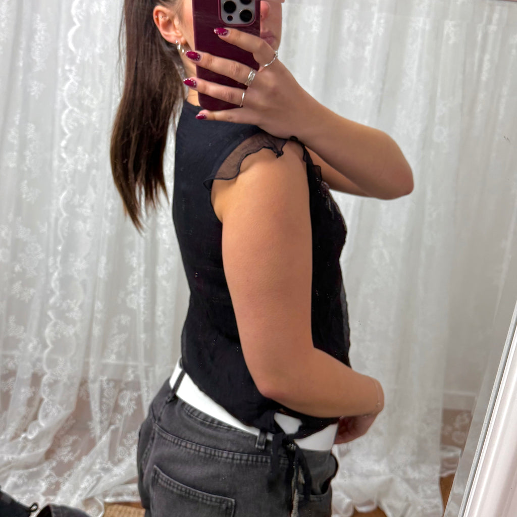 Black beaded chiffon top