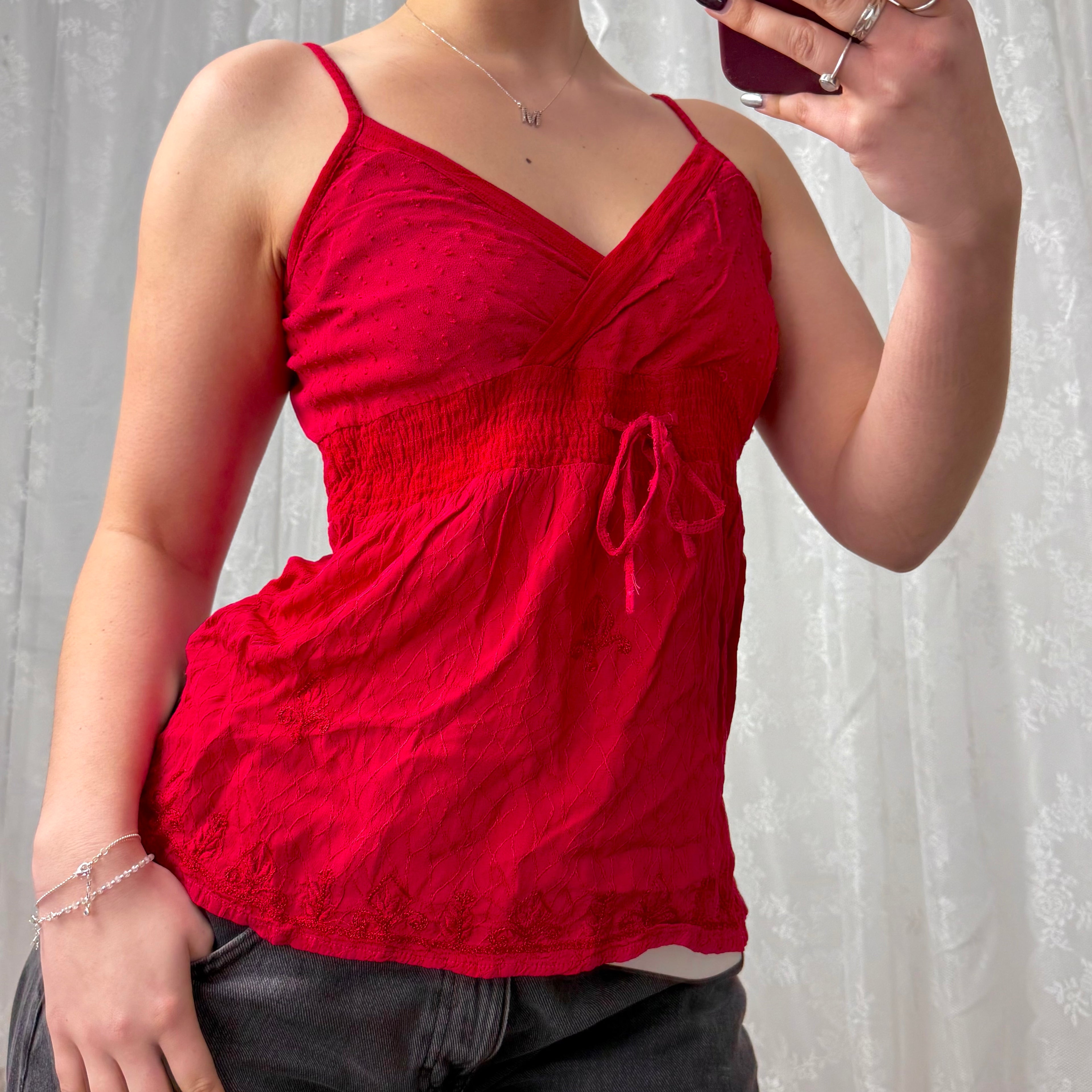 Red detailed cami top