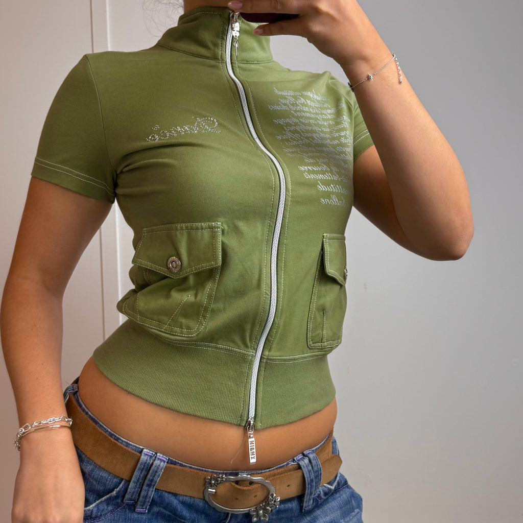 Green double zip sweater