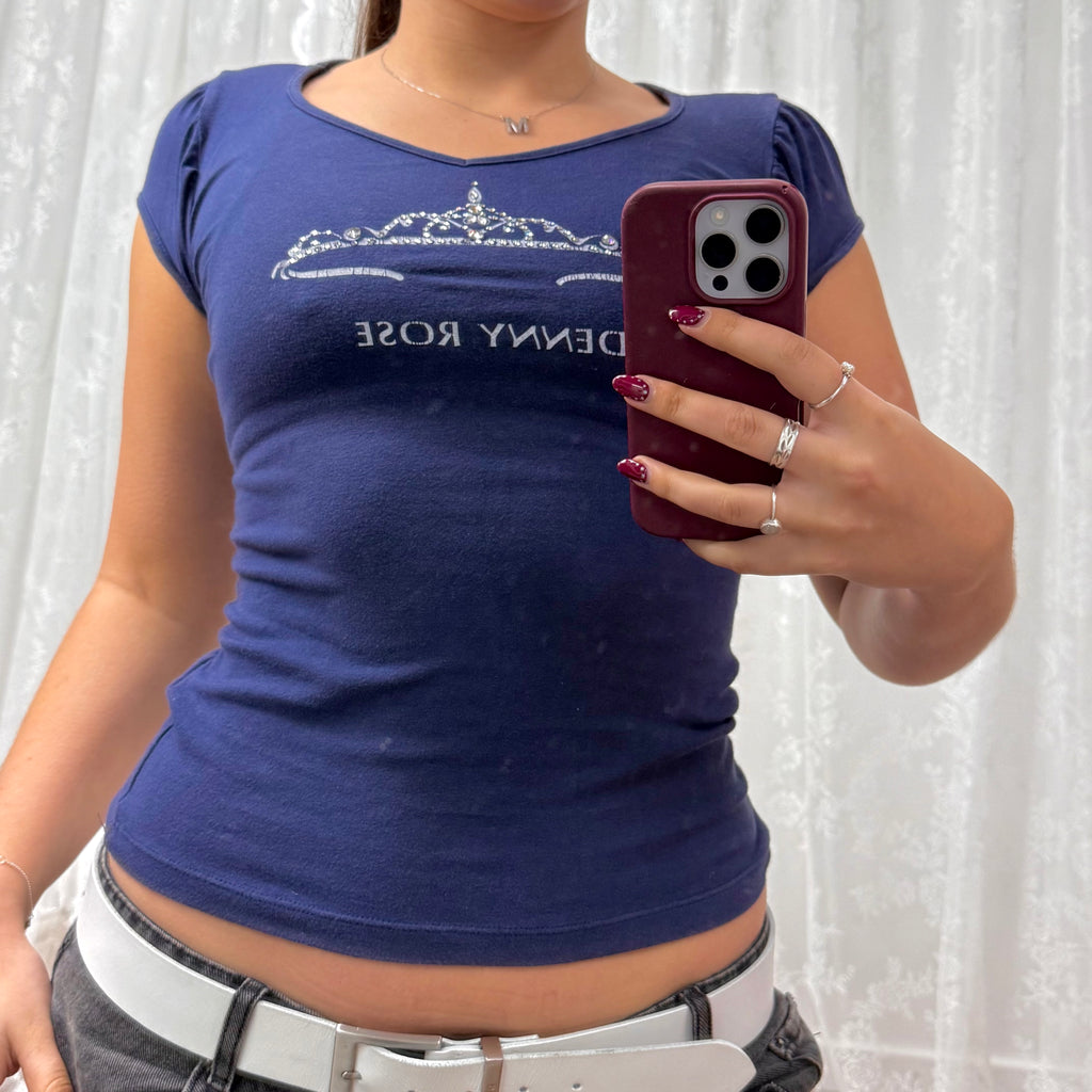 Blue gem crown baby tee