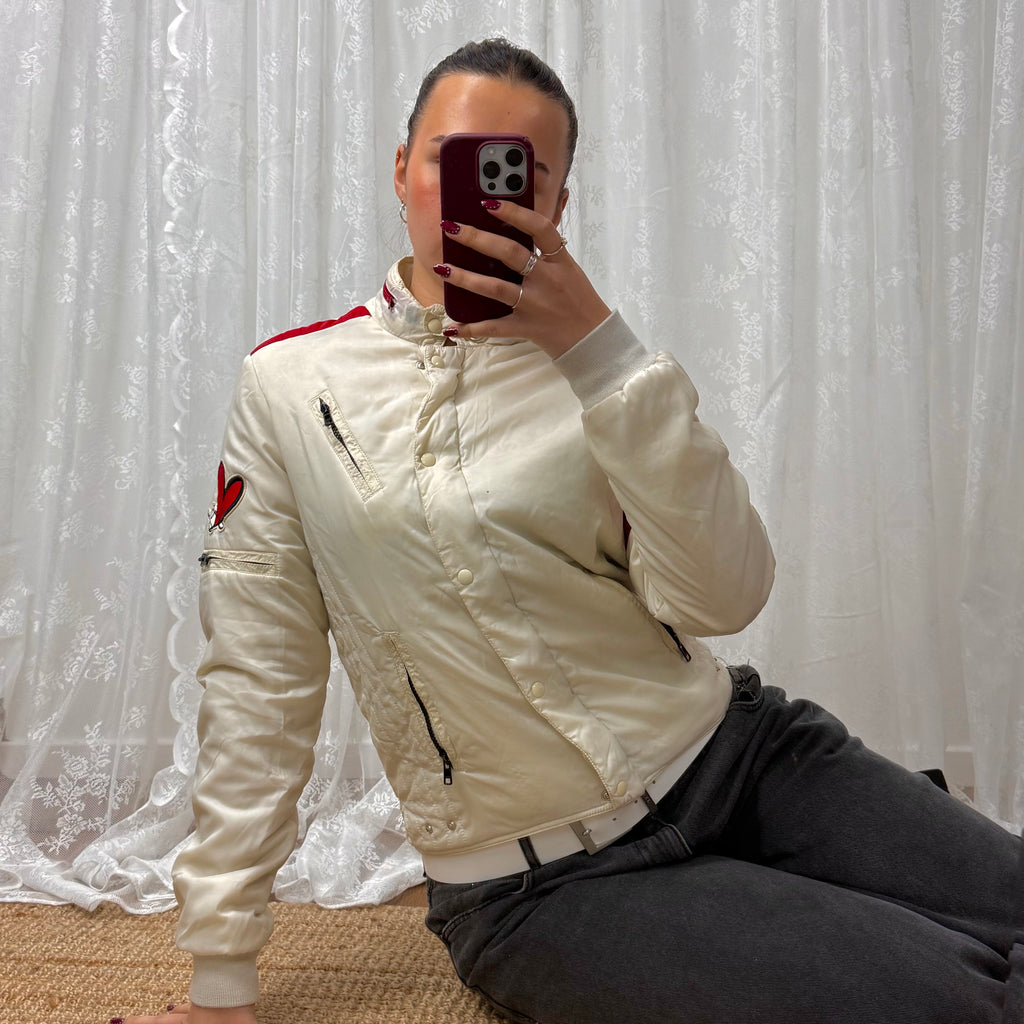 Cream and red vintage bomber jacket