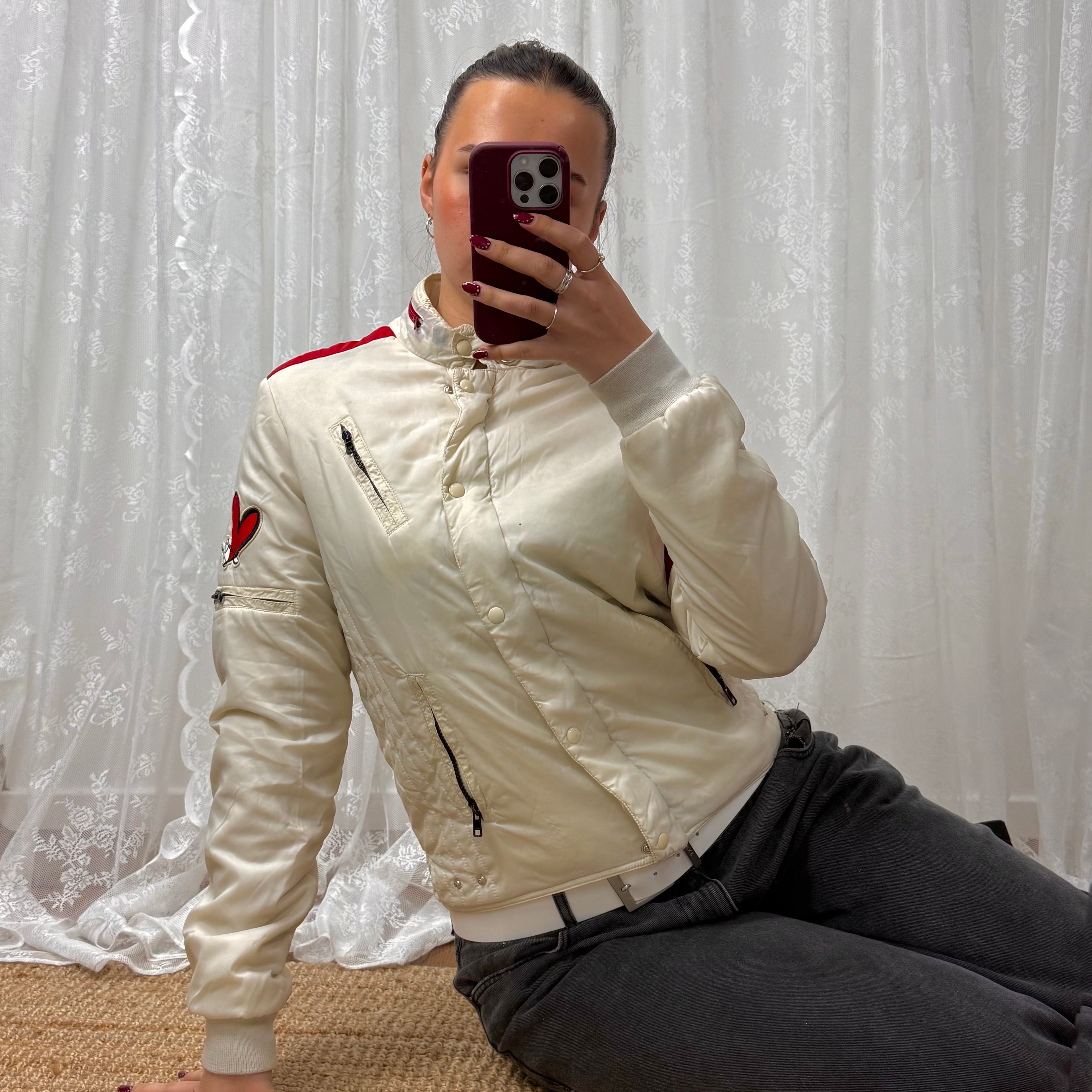 Cream and red vintage bomber jacket