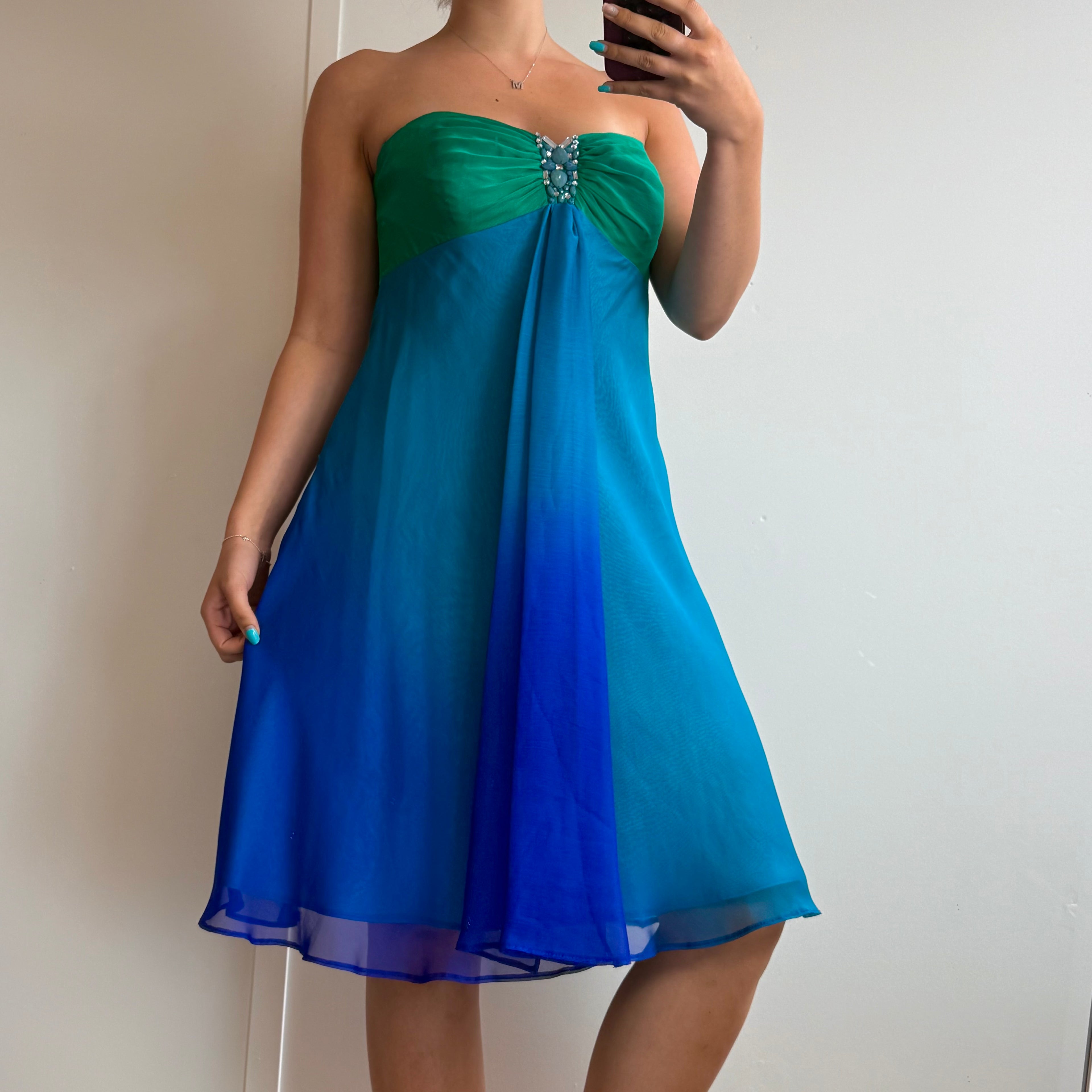 Blue and green mesh 2000s dress