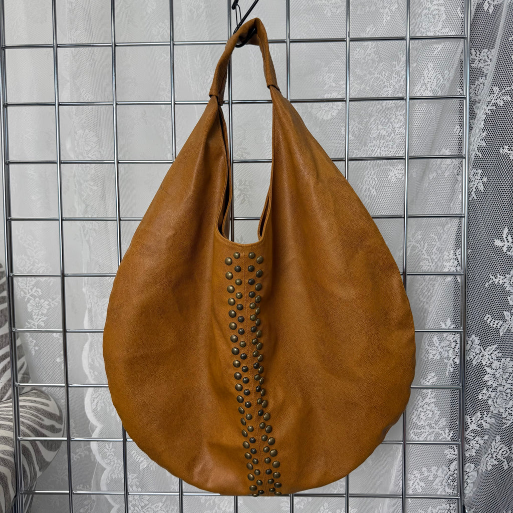 Brown studded large hobo bag