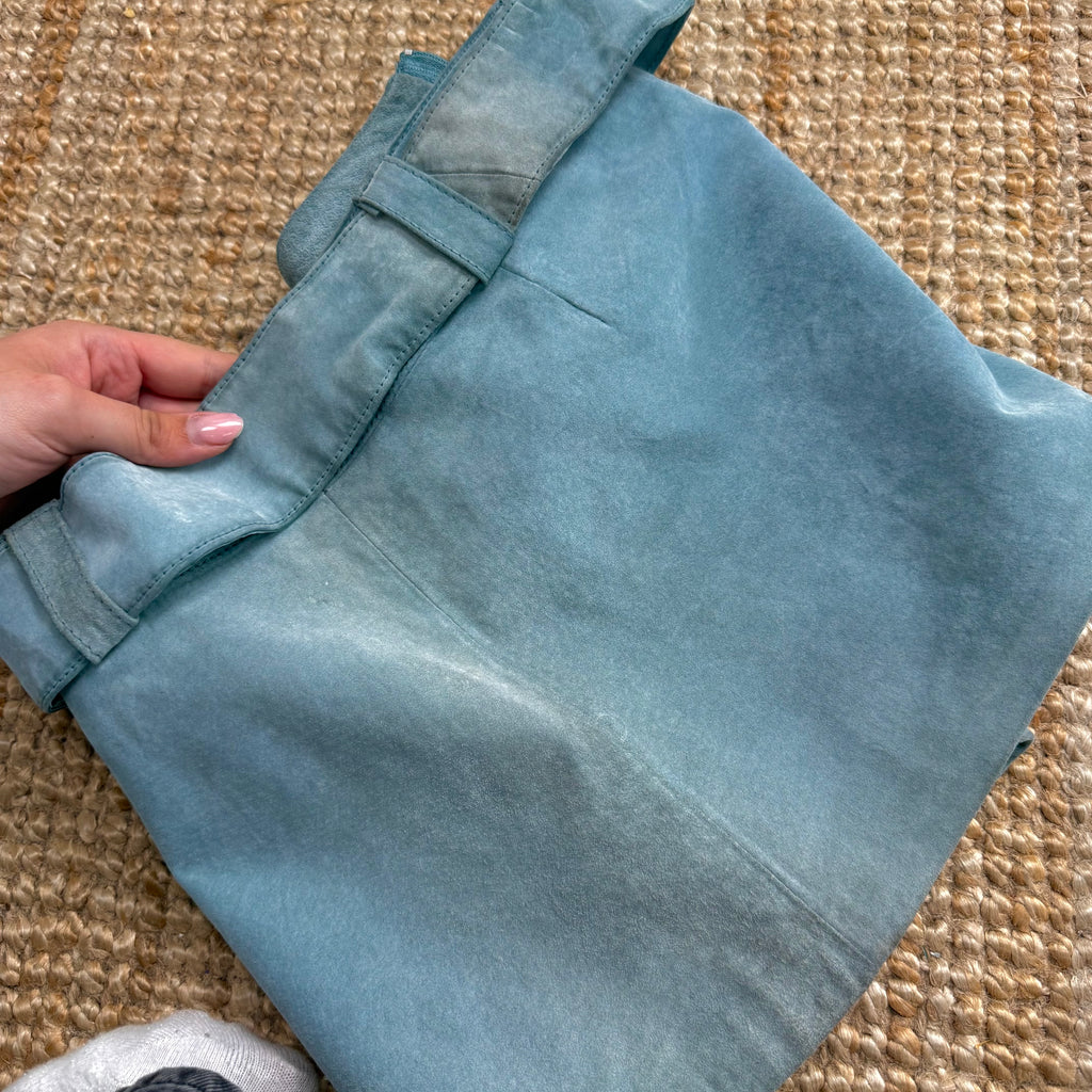 Blue leather silver buckle mini skirt