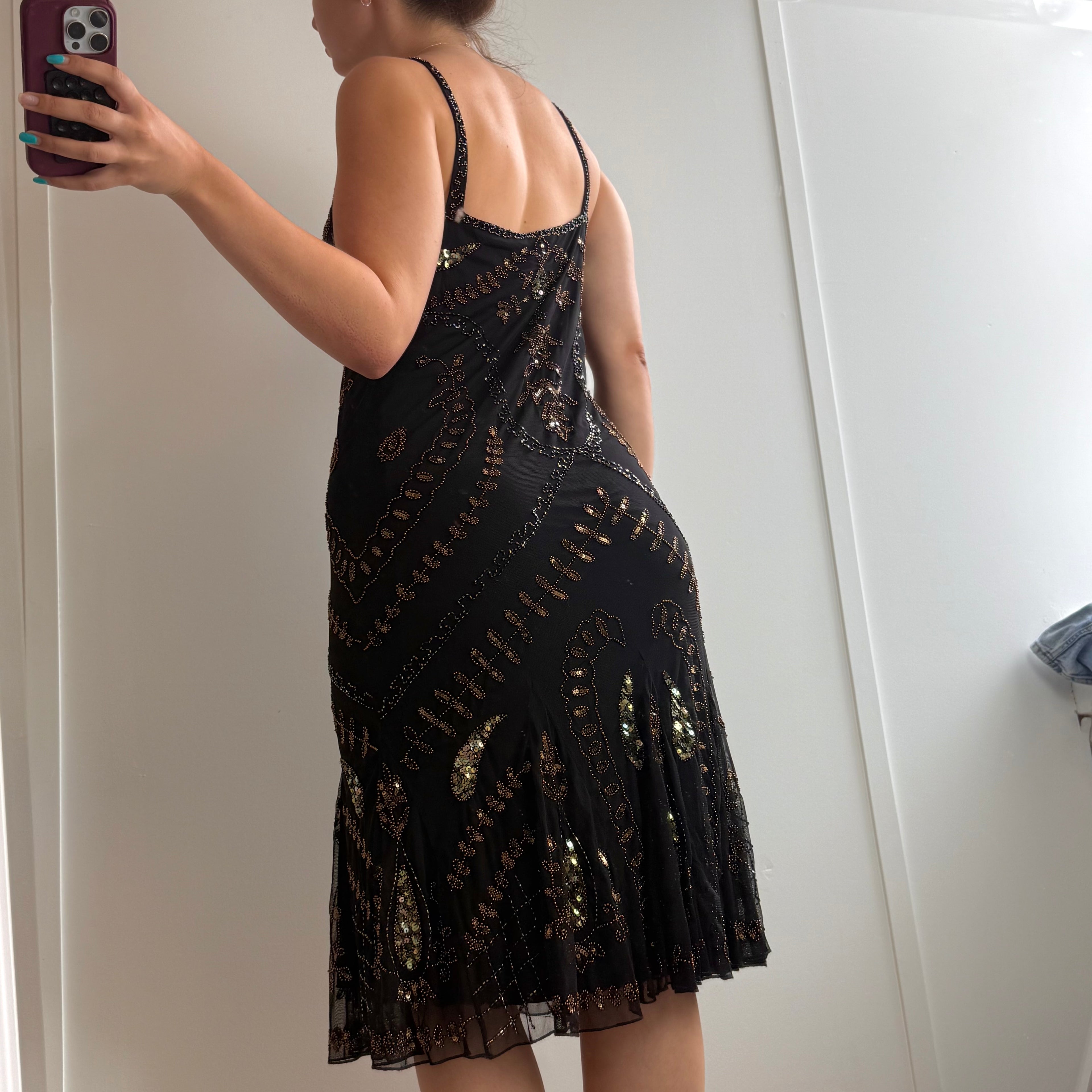 Black and brown fully beaded dress