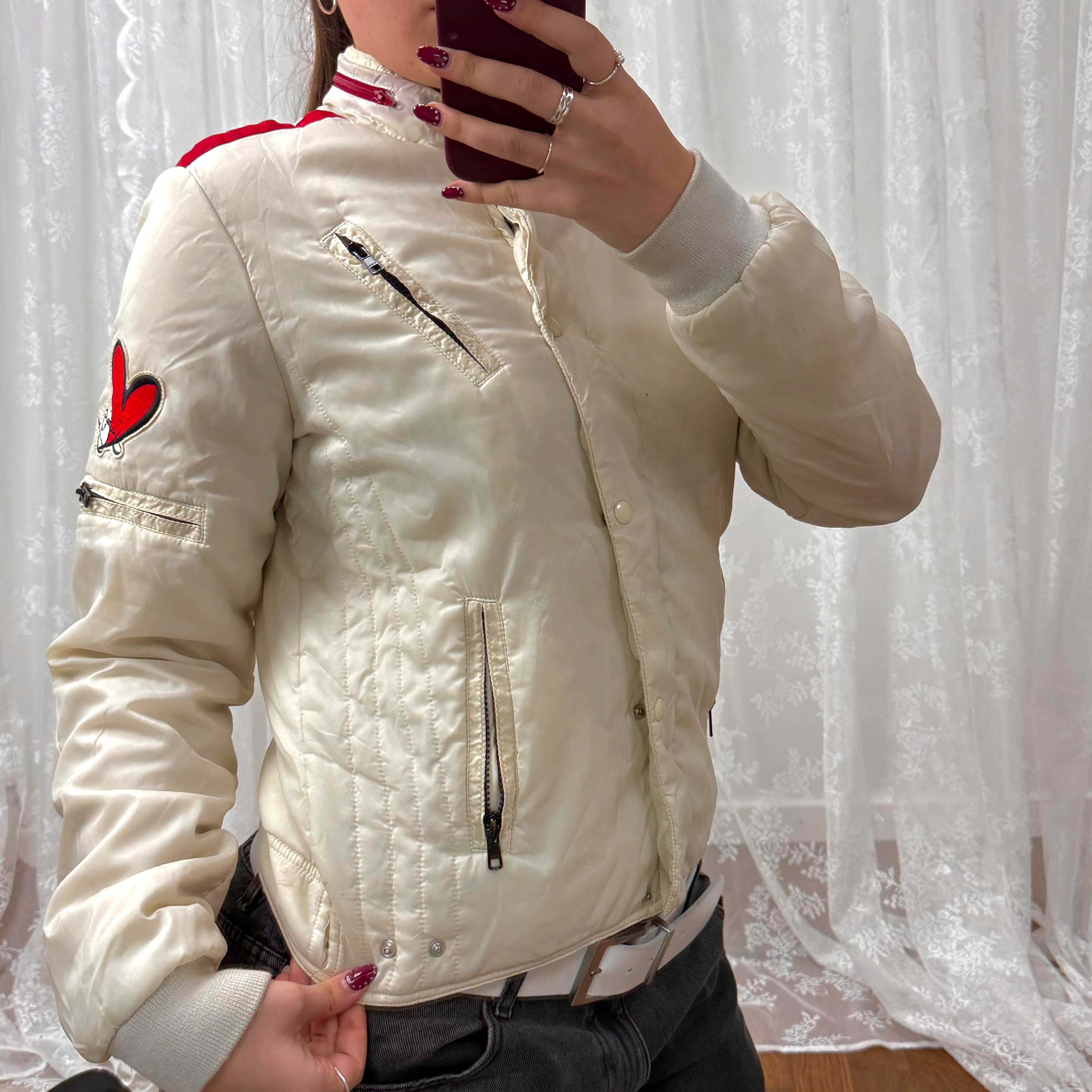 Cream and red vintage bomber jacket