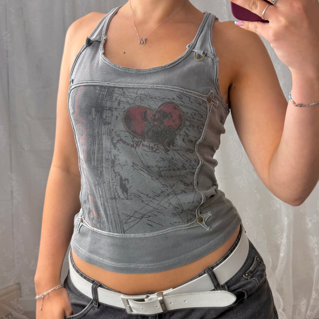 Grey graphic tank top