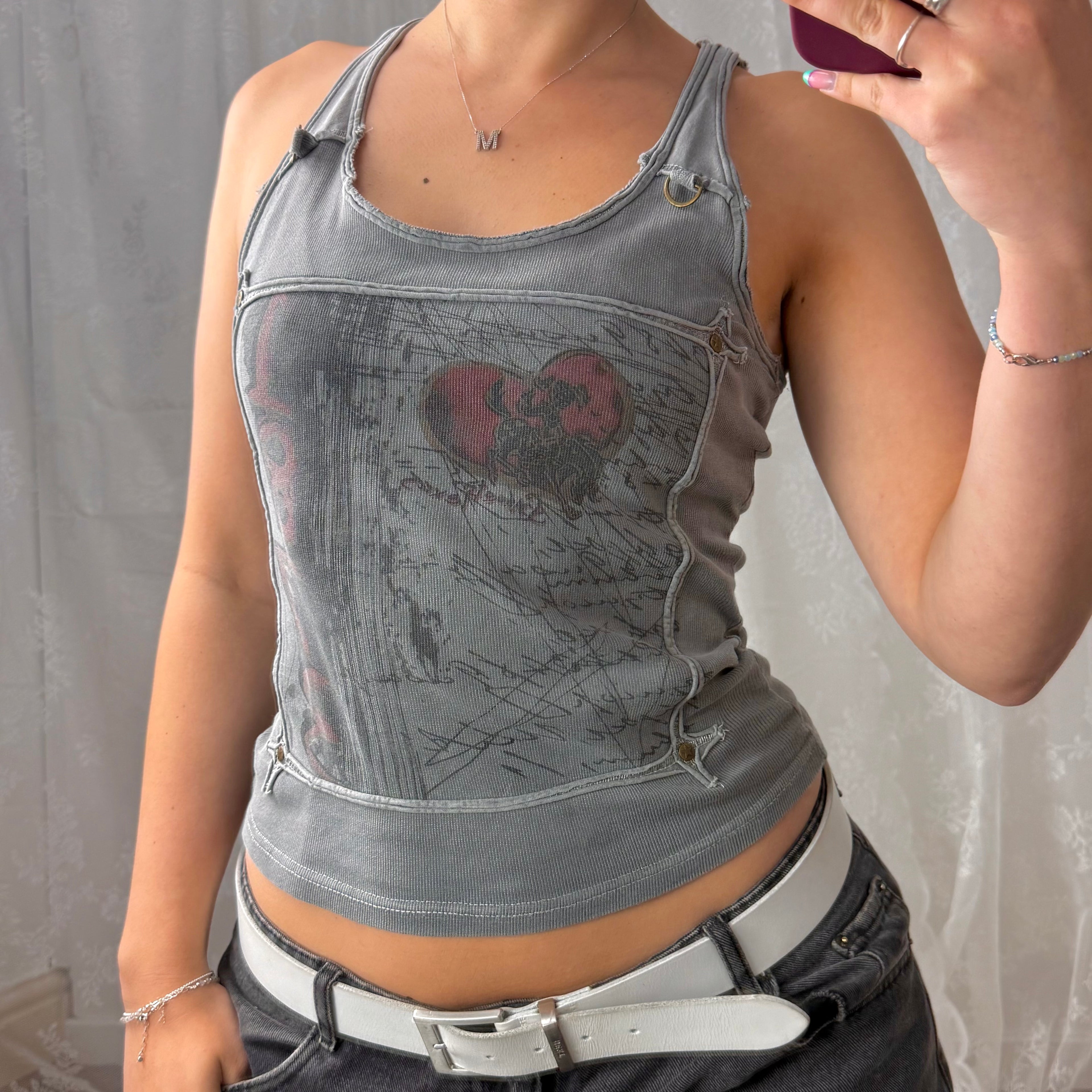 Grey graphic tank top