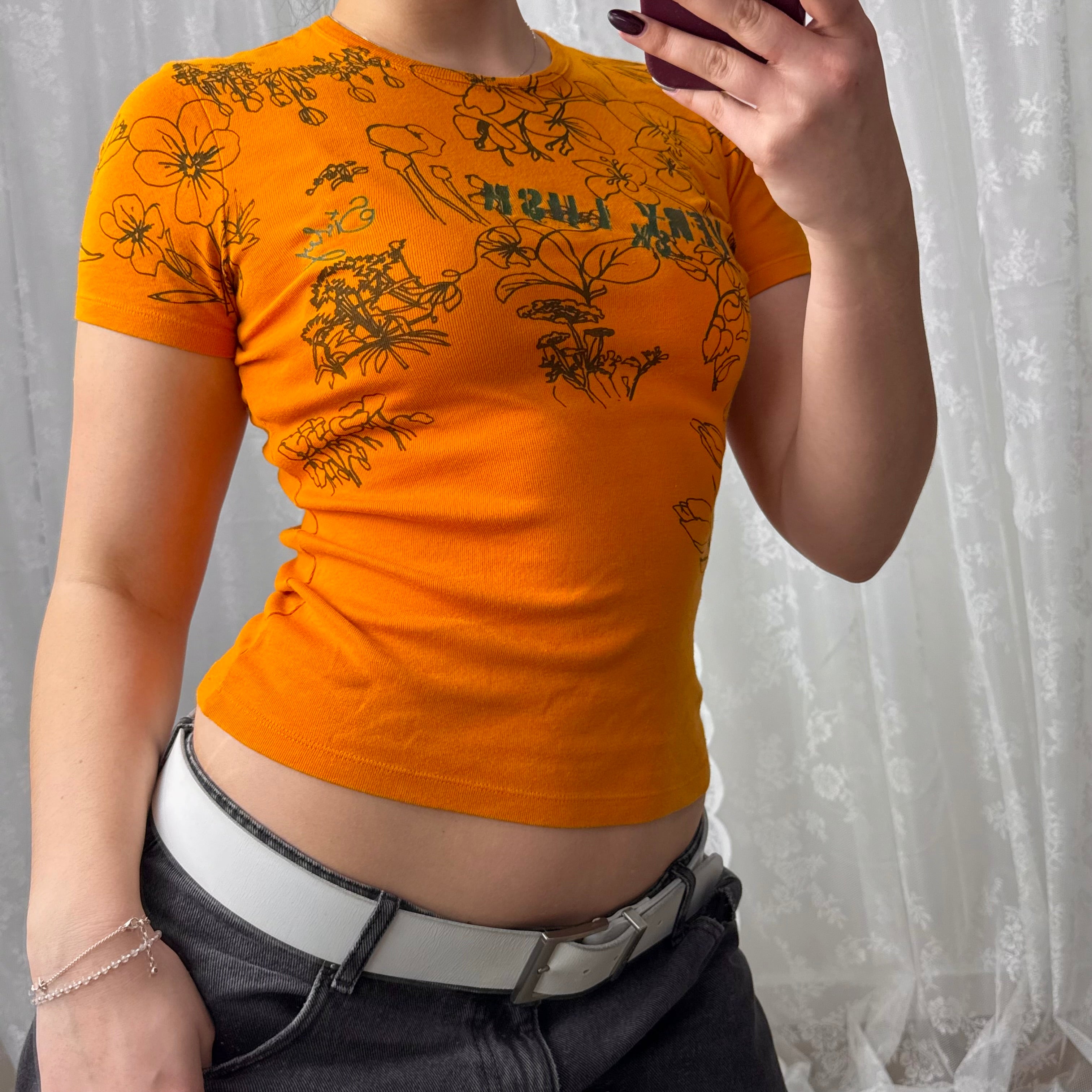 Orange patterned baby tee