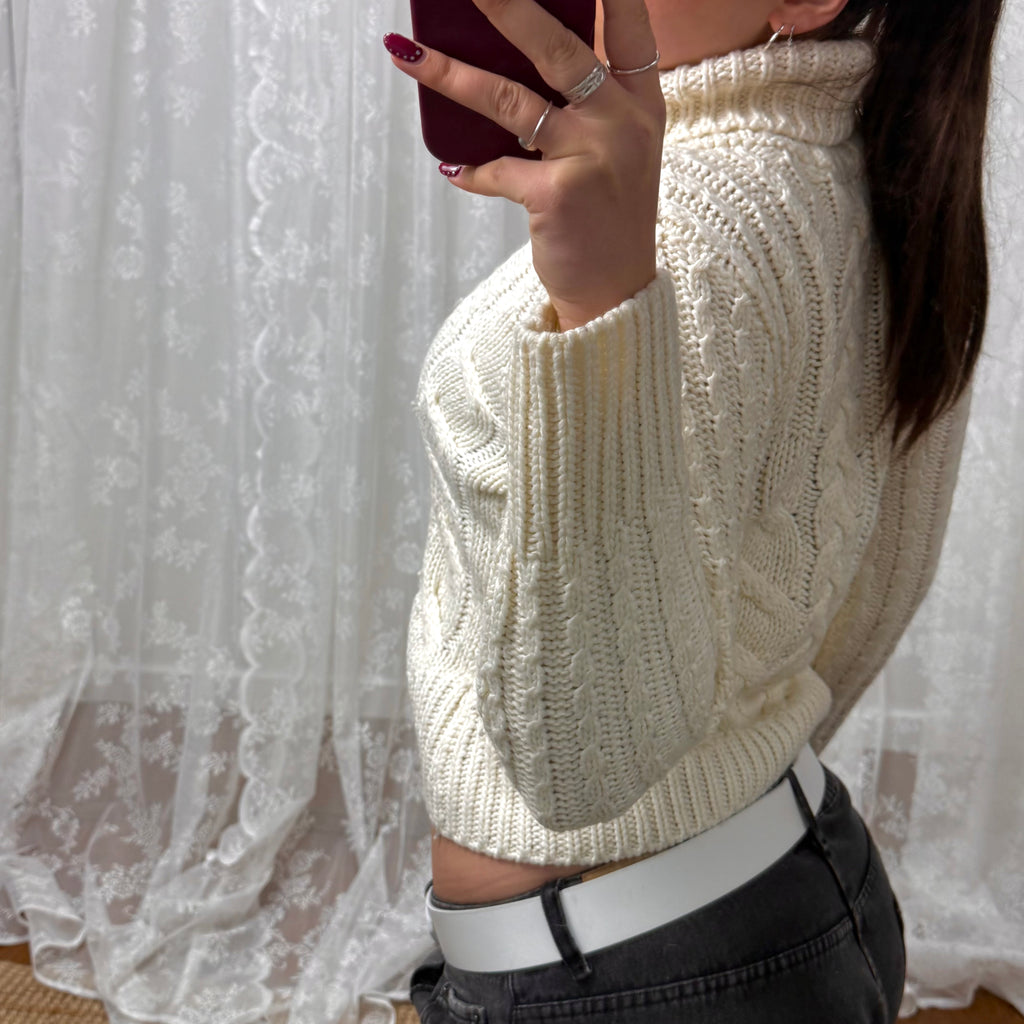 Cream cable knit turtleneck sweater