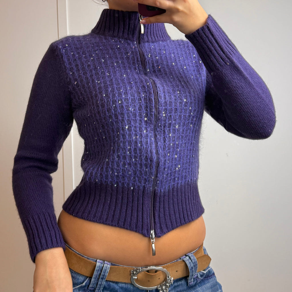 Purple double zip detailed sweater