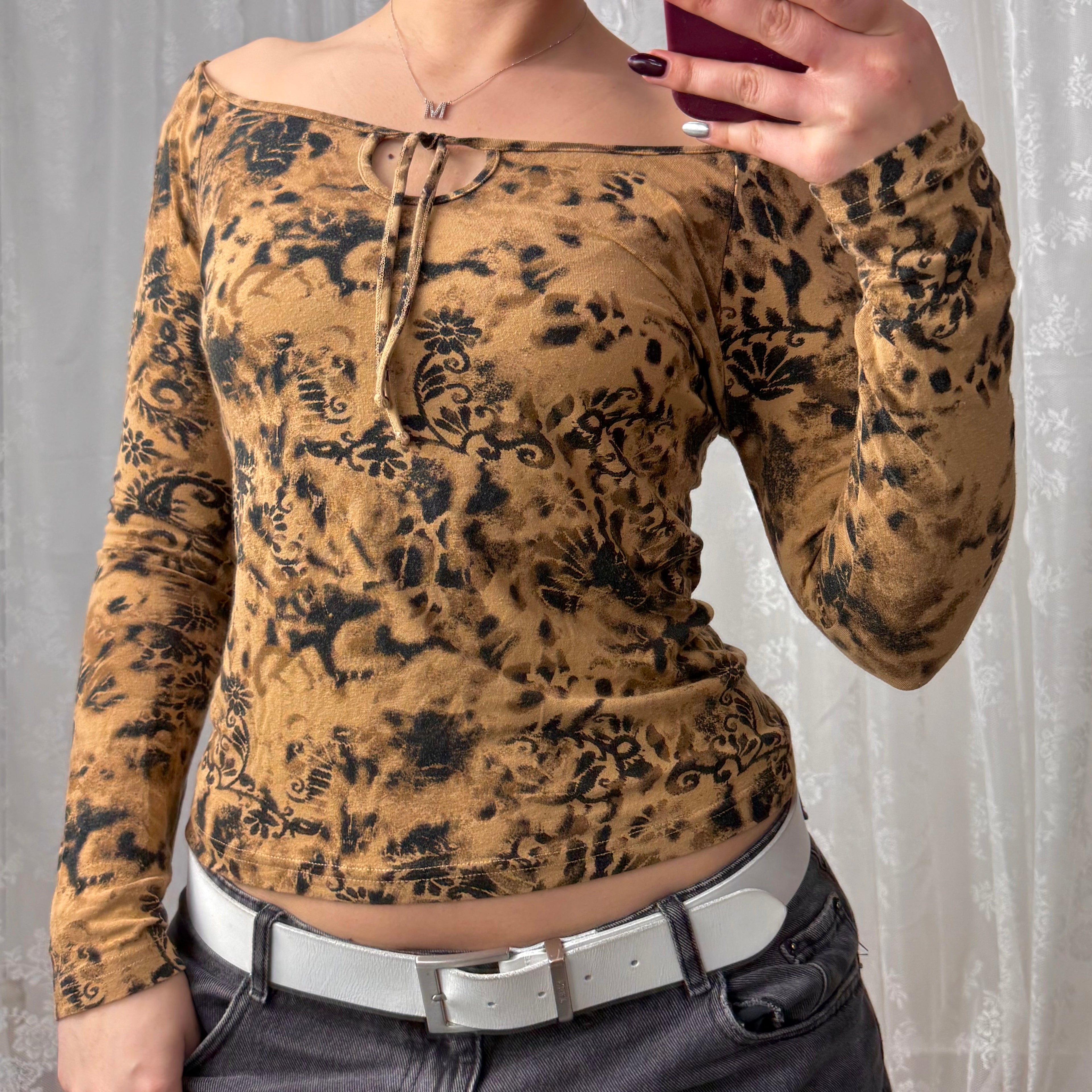 Brown and black off the shoulder top