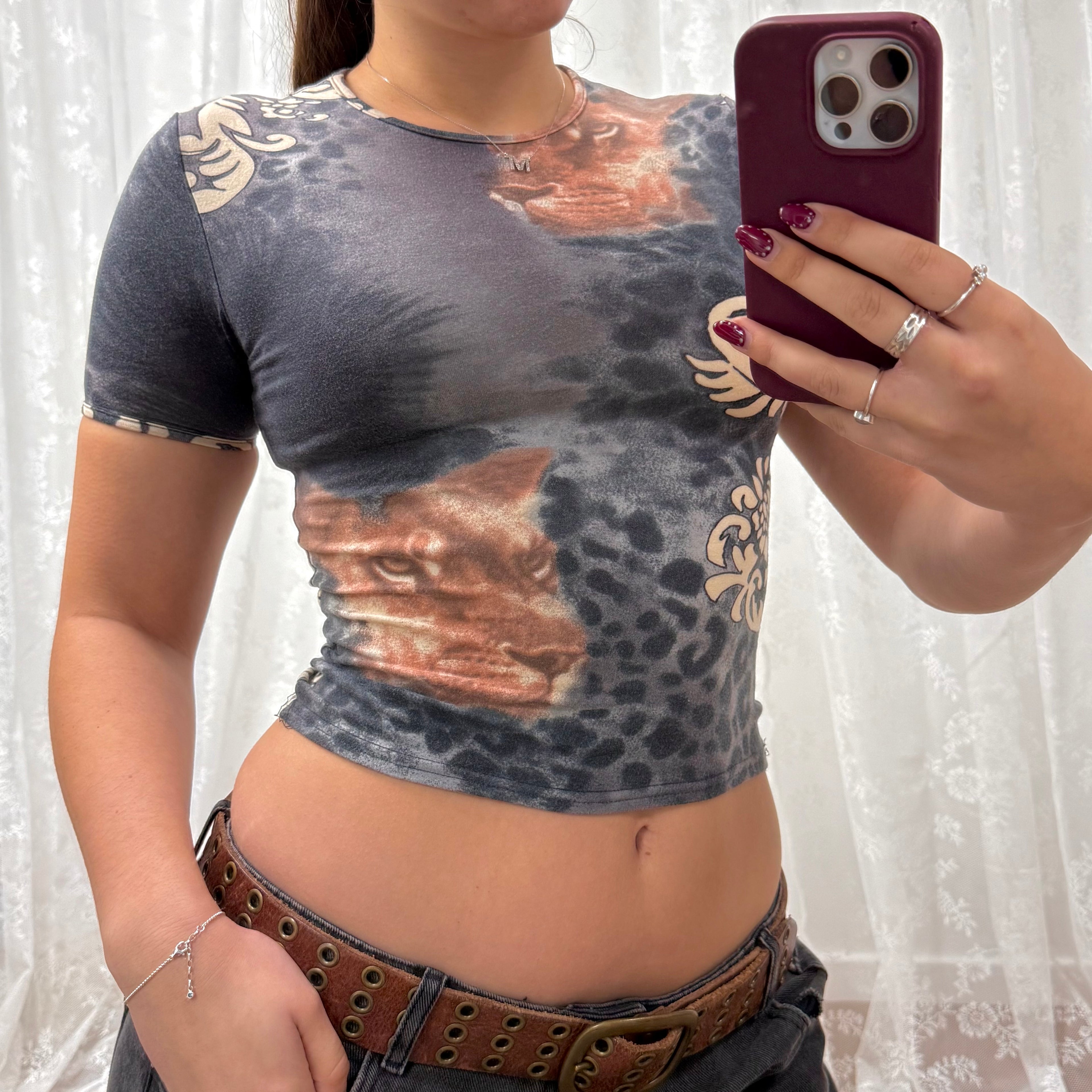 Grey animal printed baby tee