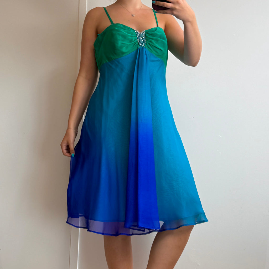 Blue and green mesh 2000s dress