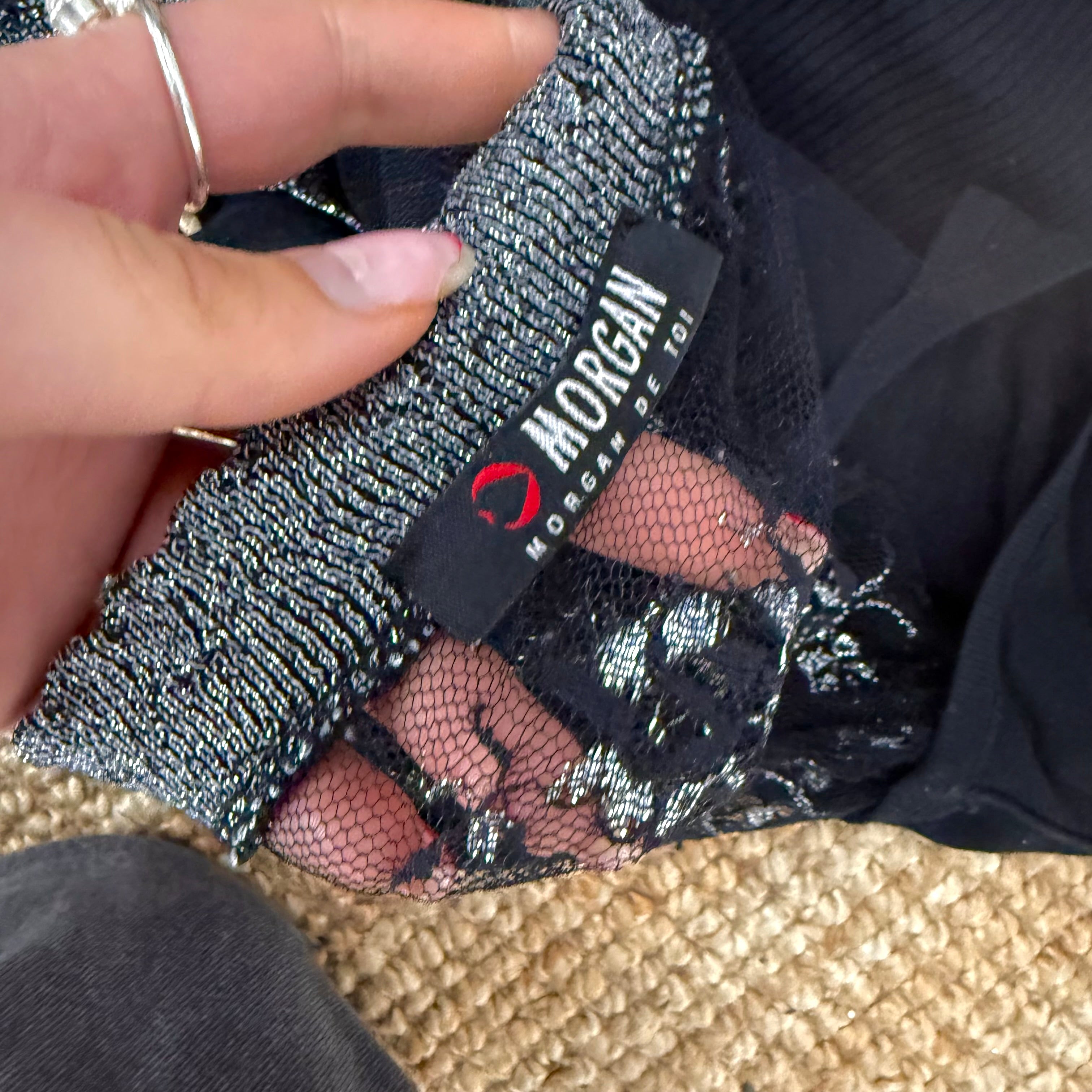 Black layered mesh glittery top