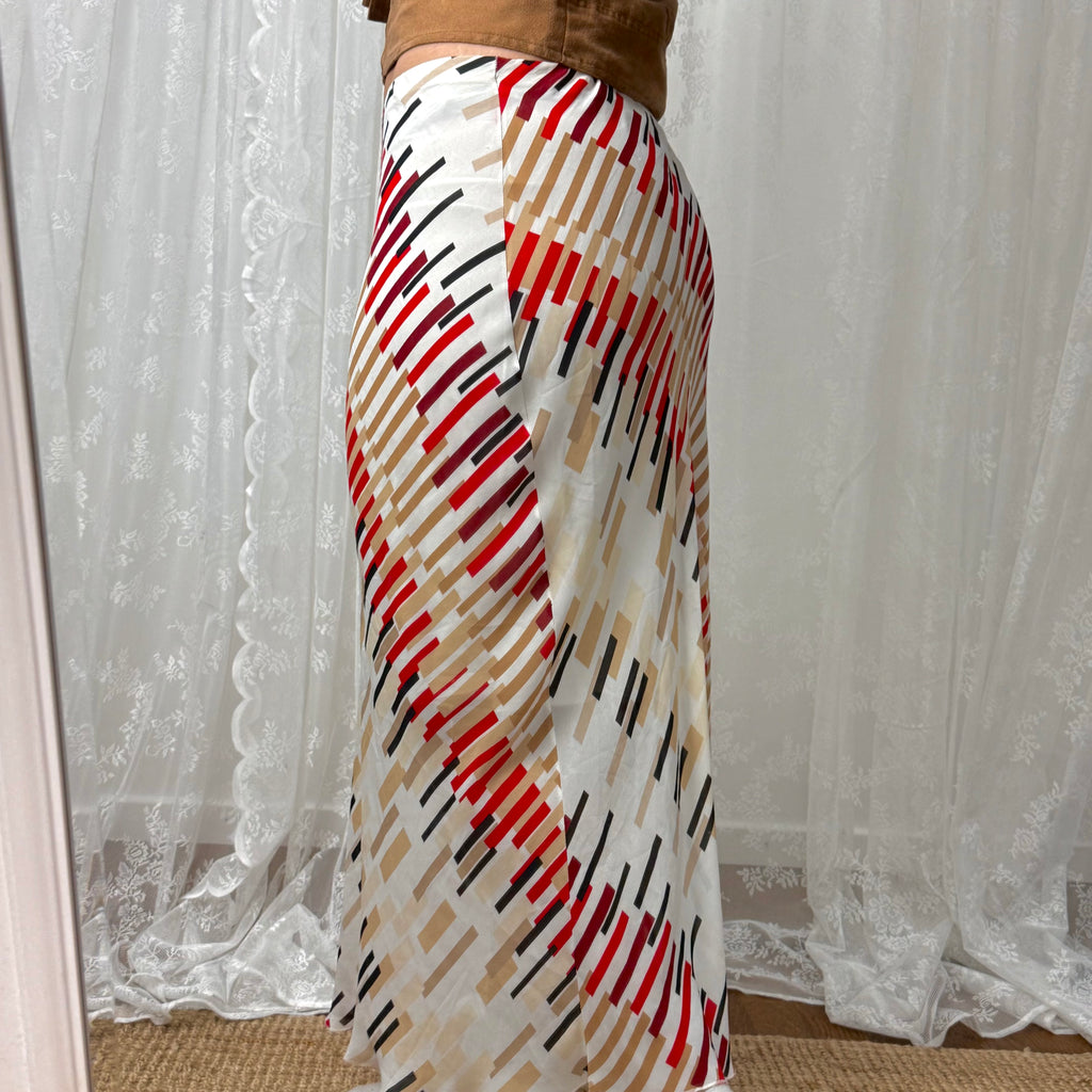 White patterned mesh midi skirt