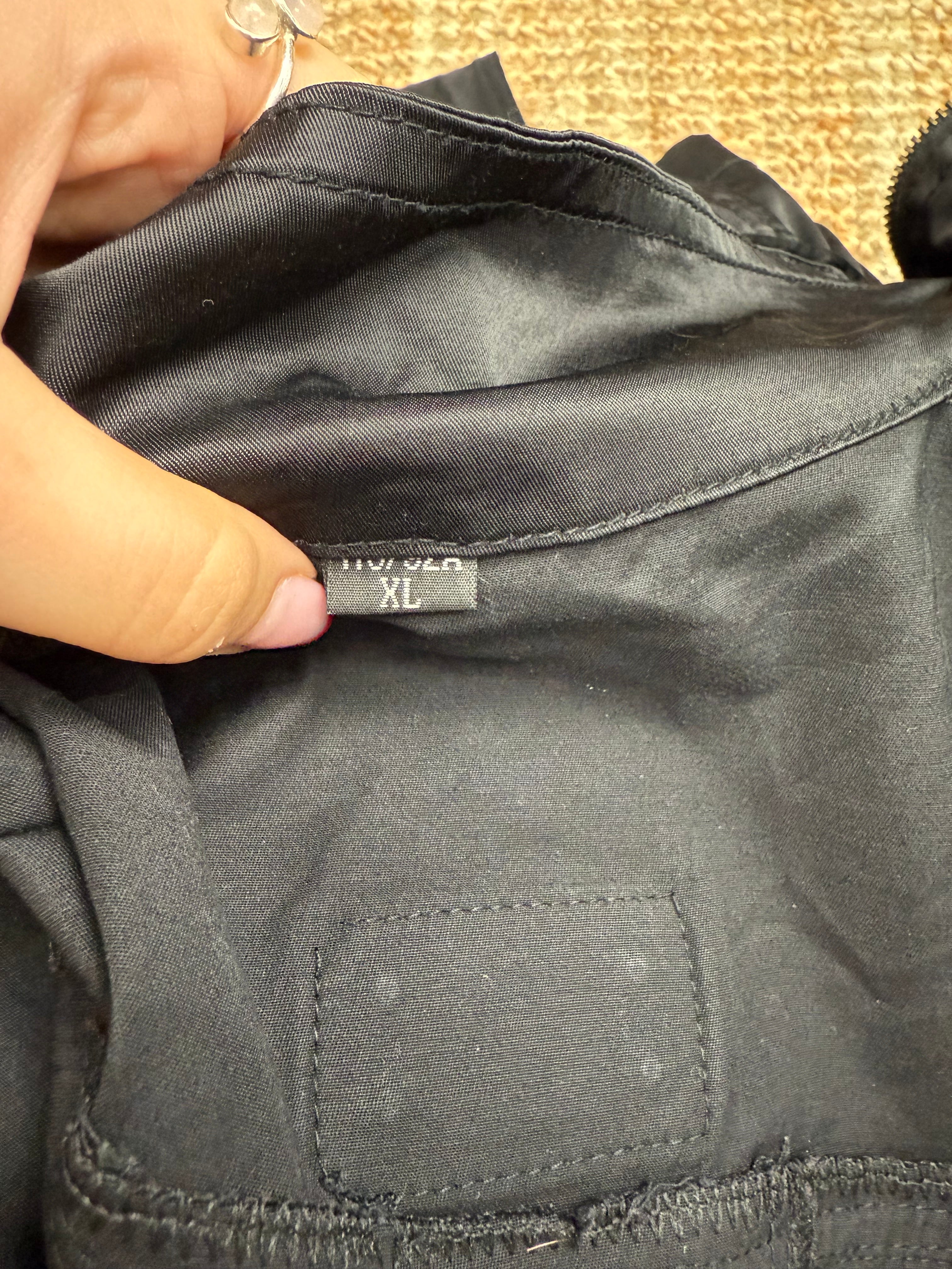 Black and gold shiny zip up cargo jacket