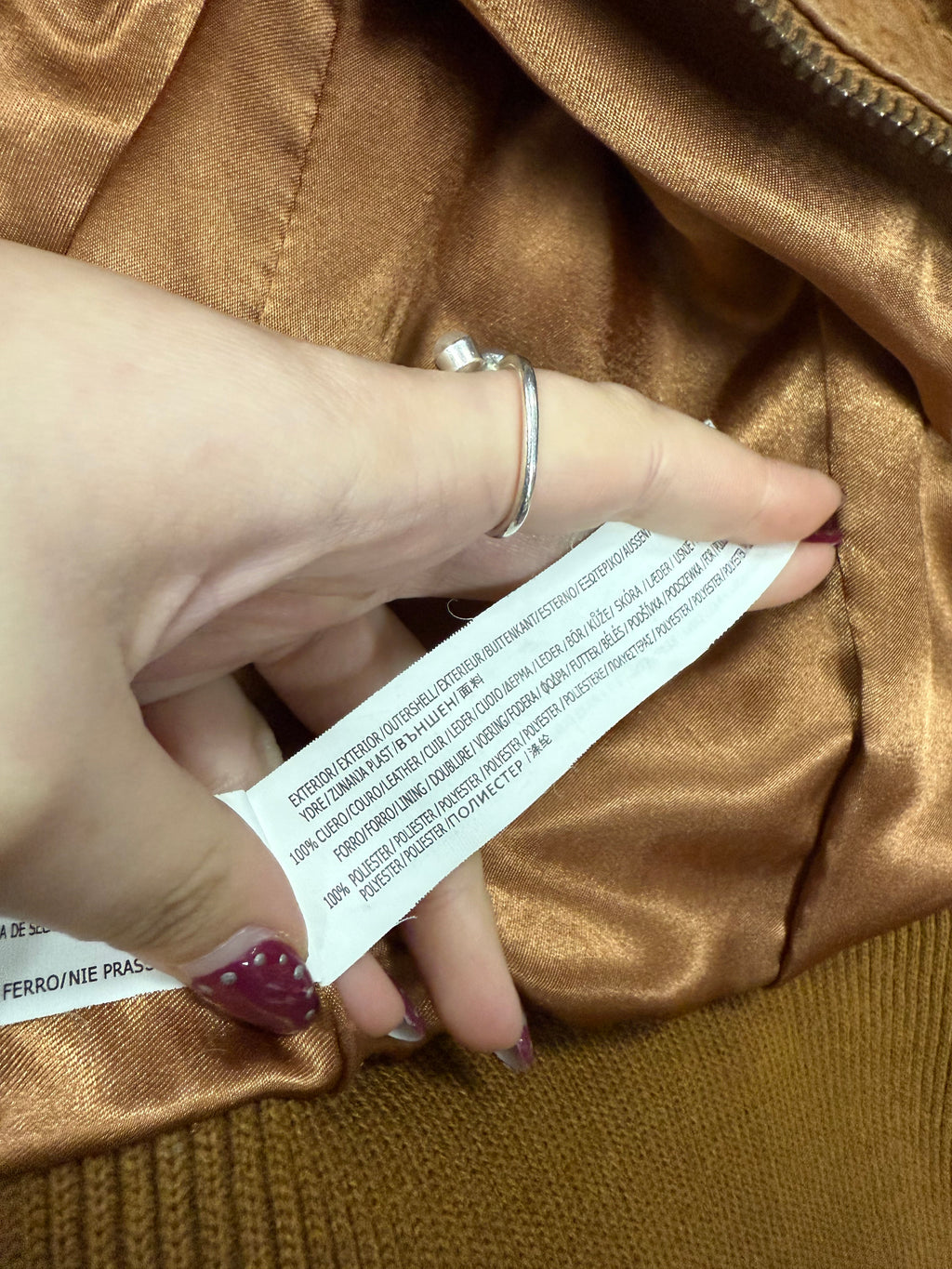 Brown/tan leather bomber Jacket