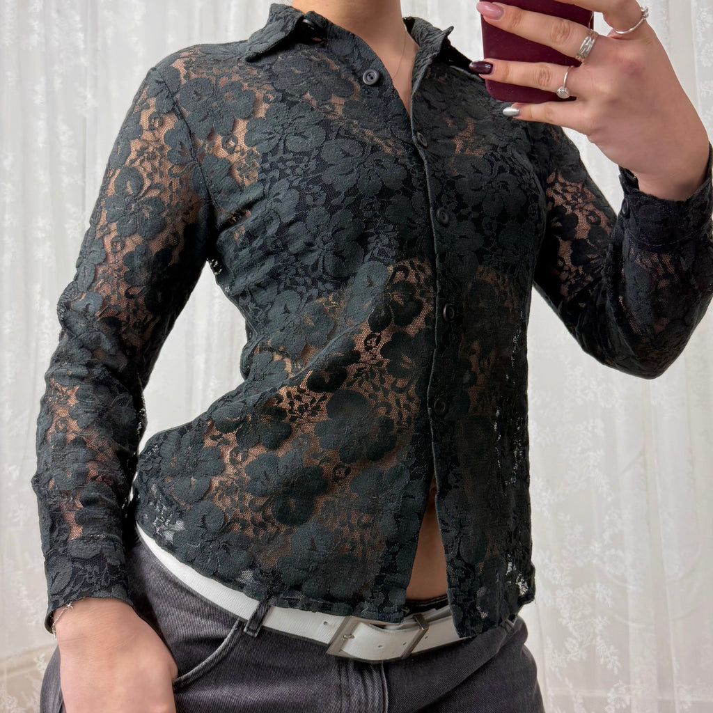 Black lace button up shirt