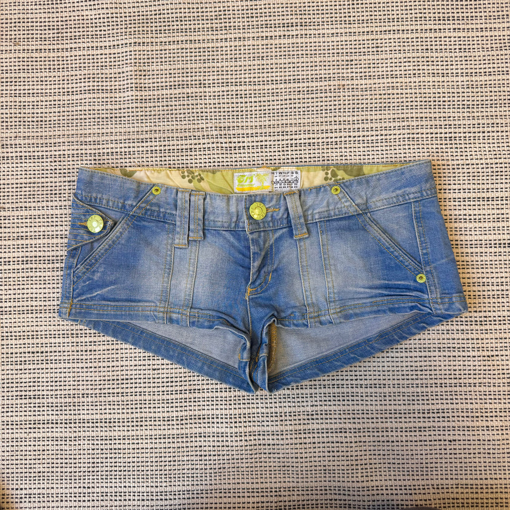 Blue denim micro mini shorts