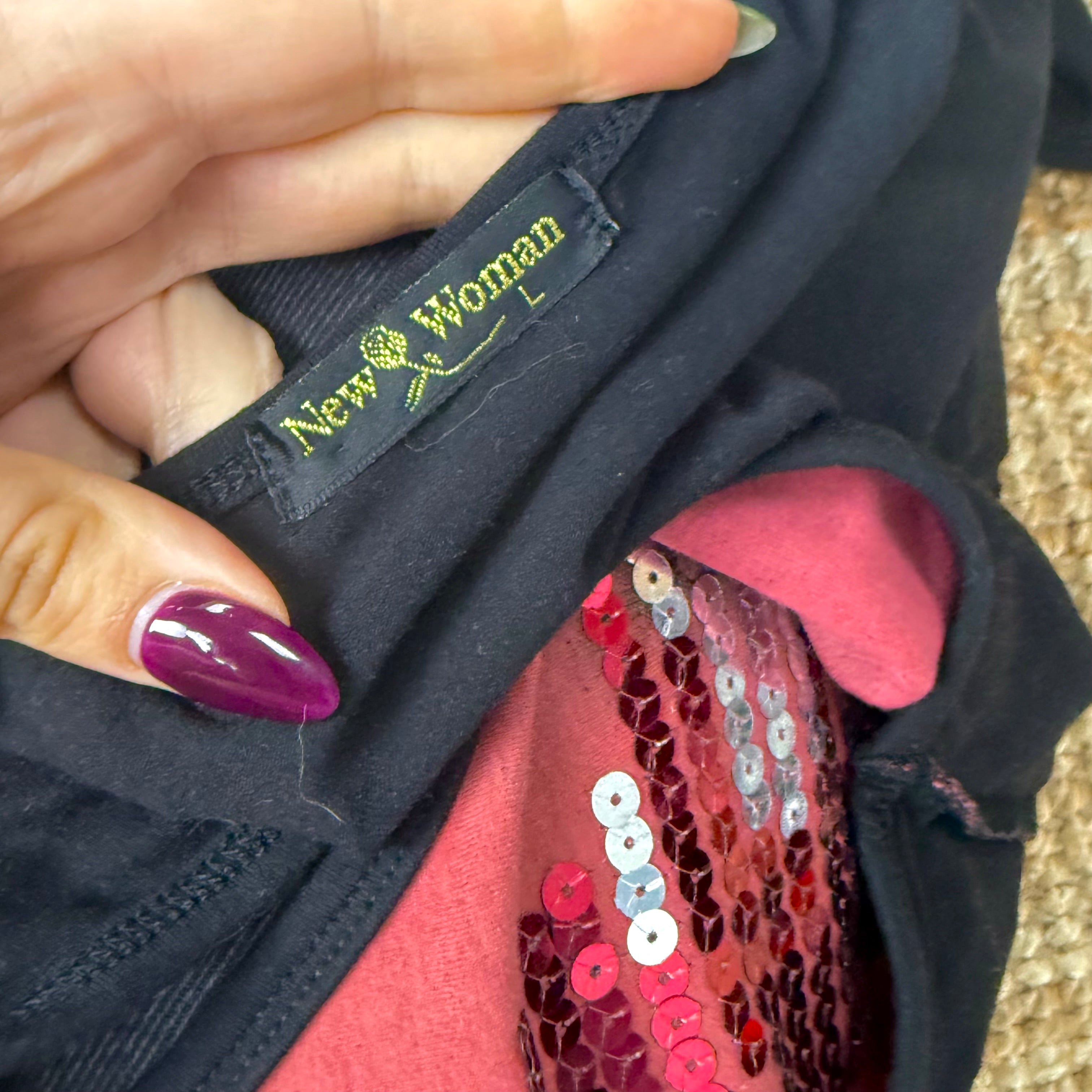 Black and red sequin tank top