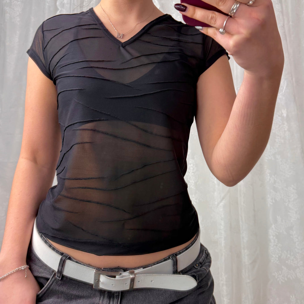 Black mesh top