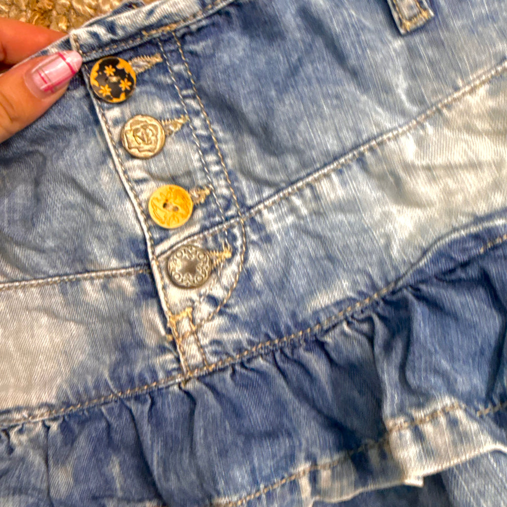 Blue denim ruffle skirt