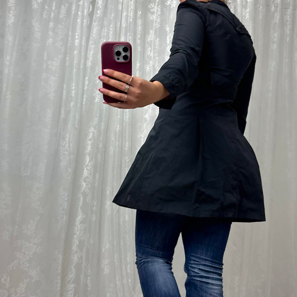 Black shiny Longlined button up jacket