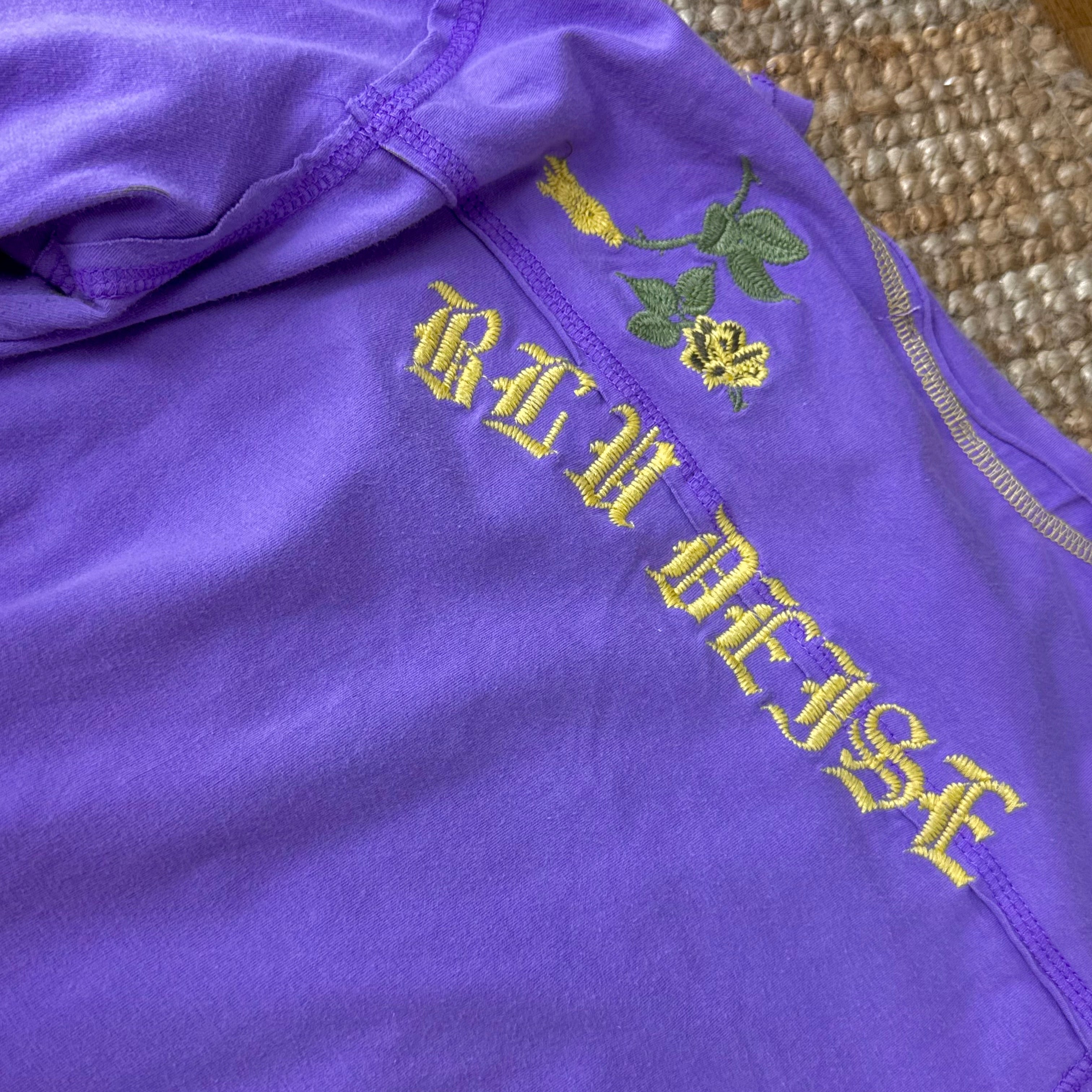 Purple and yellow embroider v neck long sleeved top