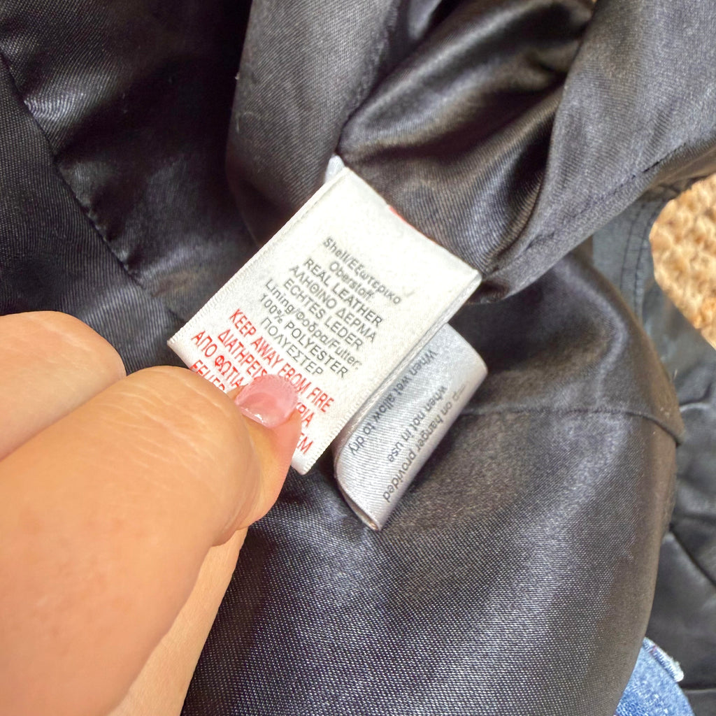 Black leather ruched jacket with collar detailing
