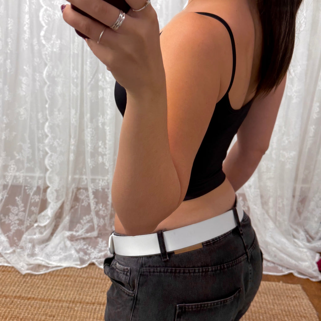 Black slinky crop top with silver pattern