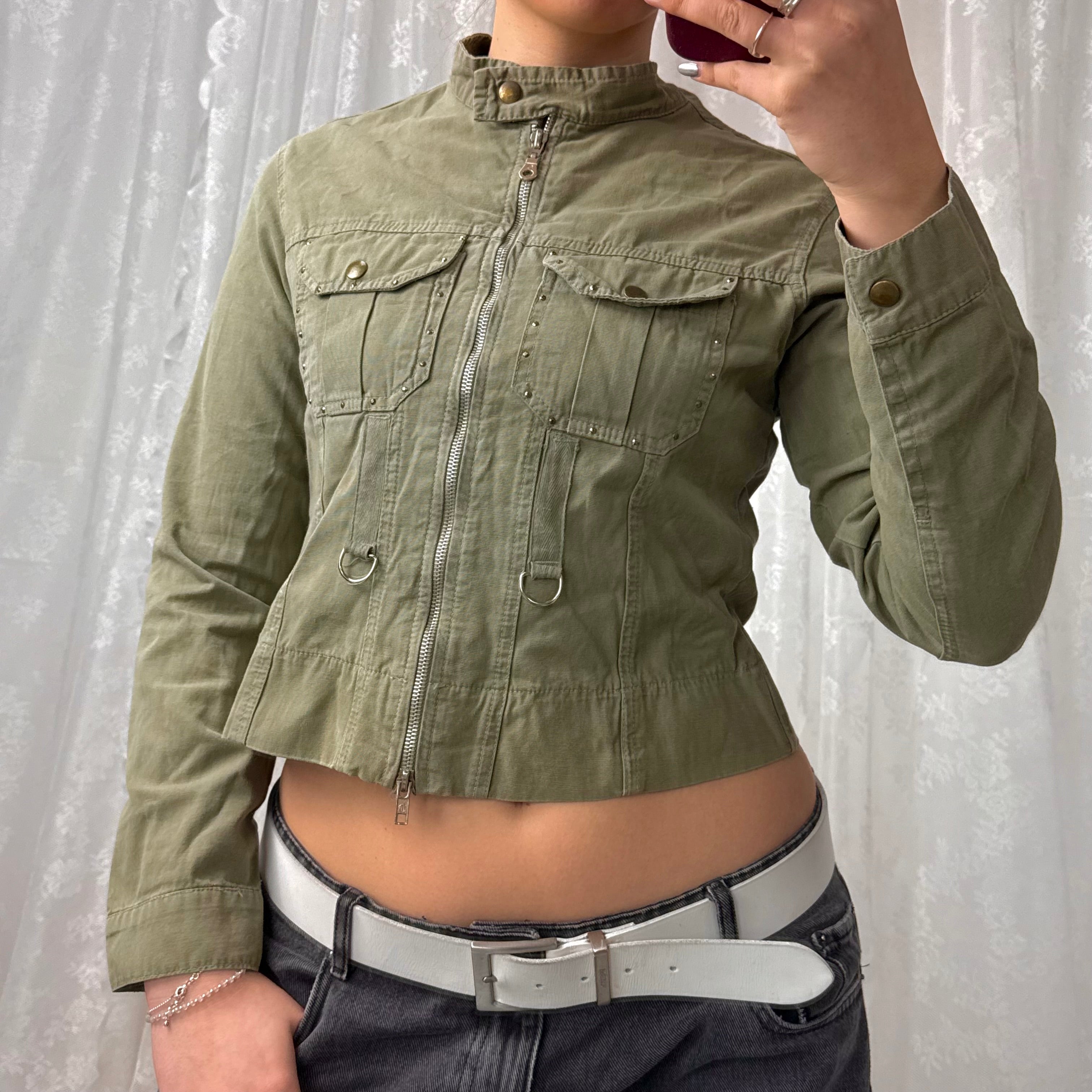 Green ‘skull’ double zip jacket