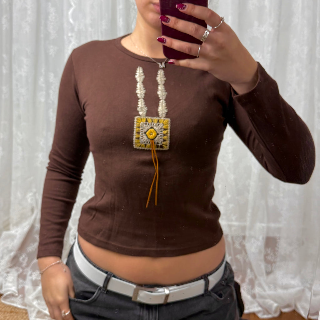 Brown detailed long sleeved top