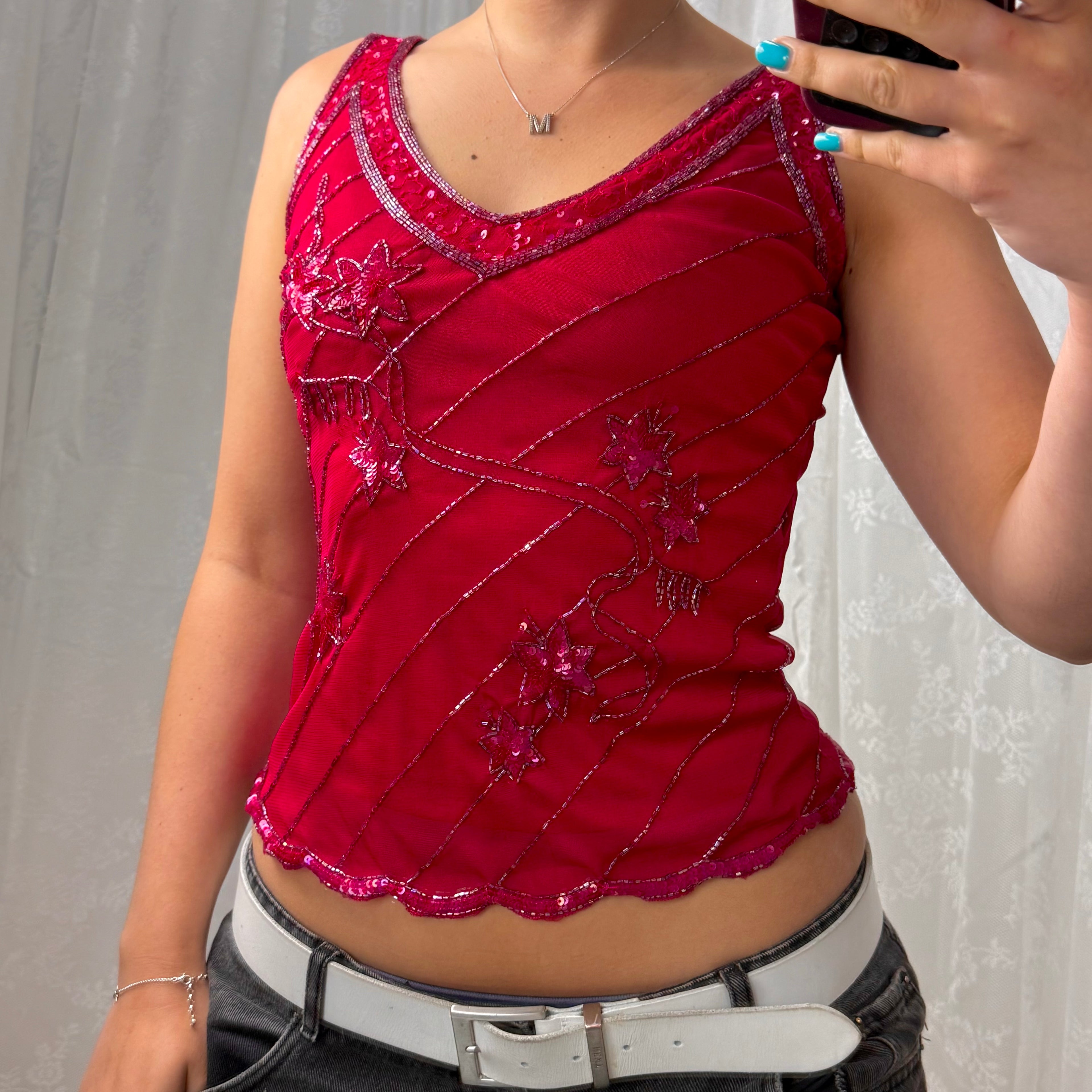 Pink sequin cami top