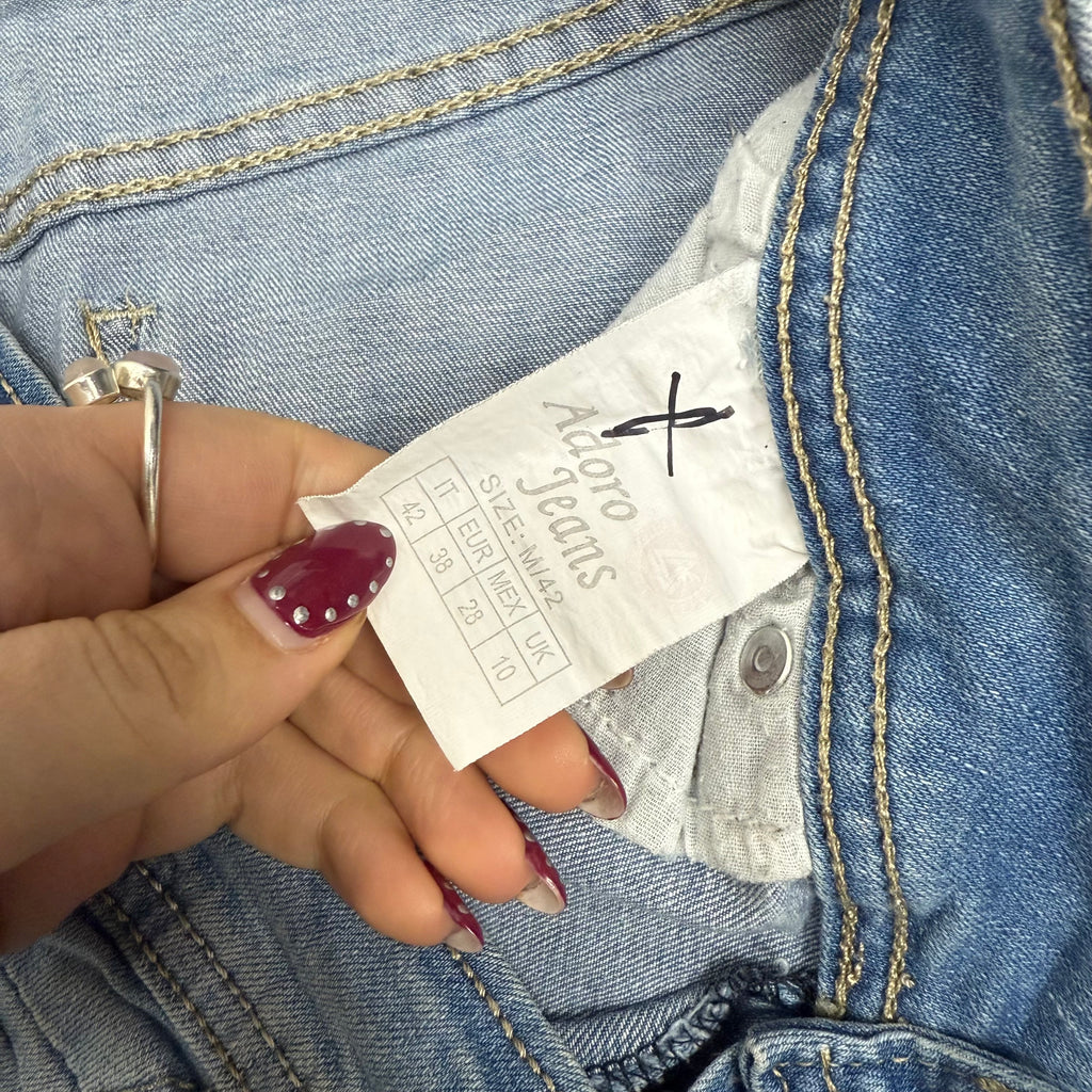 Mid washed denim blue stretchy mini skirt