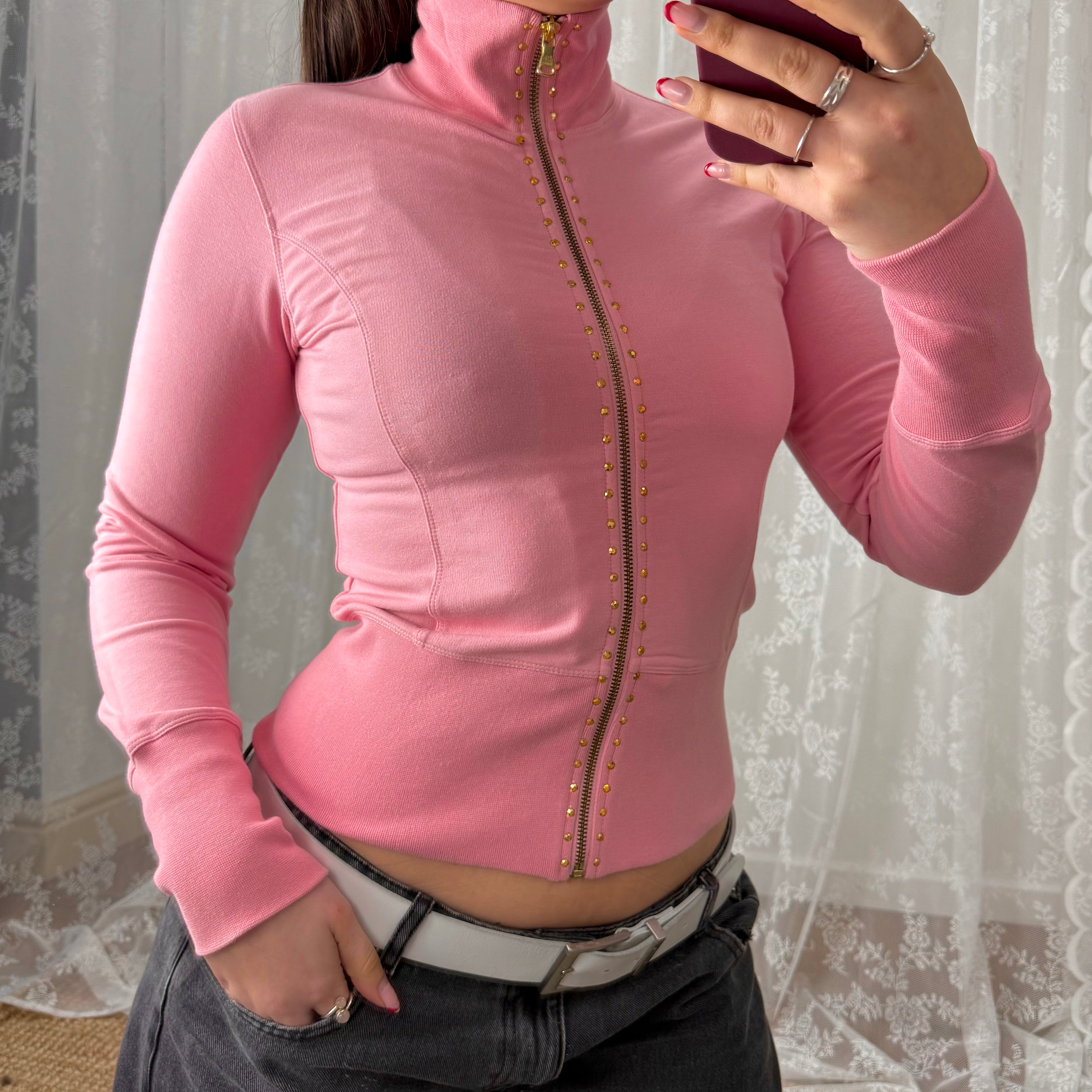 Pink and gold studded zip up