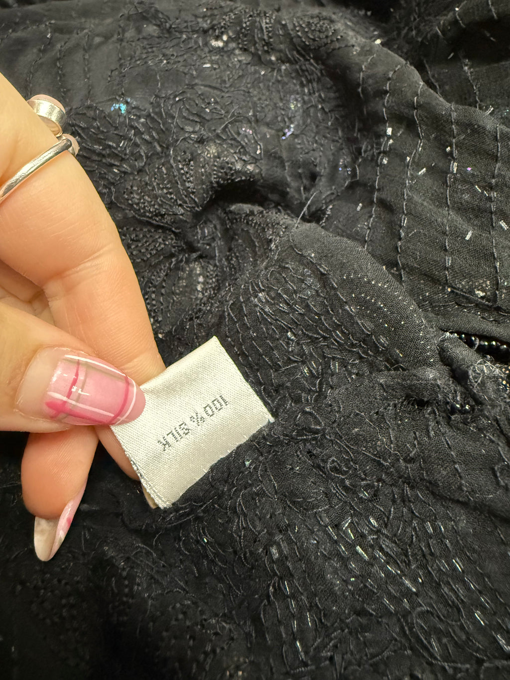 Black sequin beaded silk top