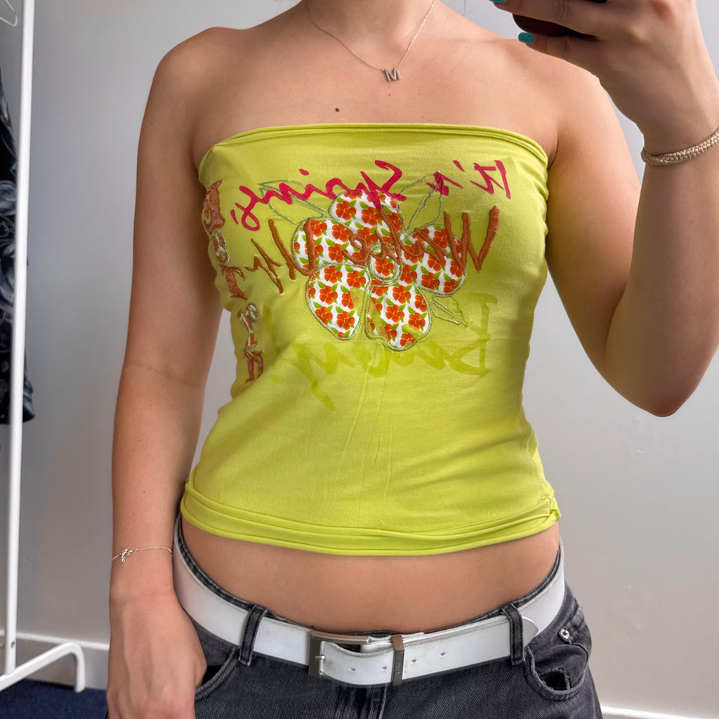 Green summer detailed sequin bandeau top