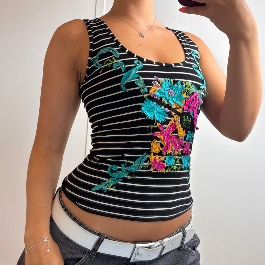 RARE Black and white striped sequin tank top