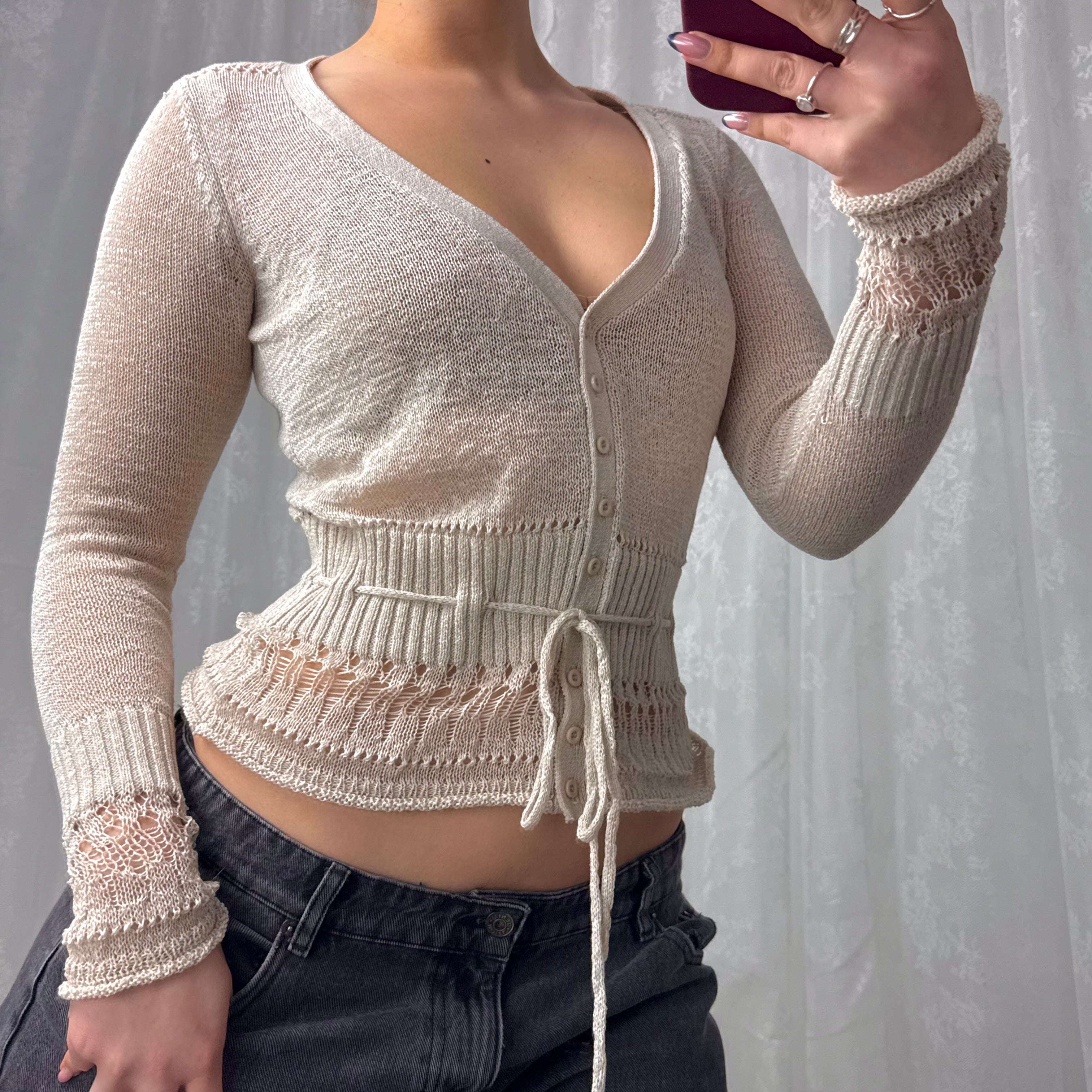 Beige cutout style cardigan
