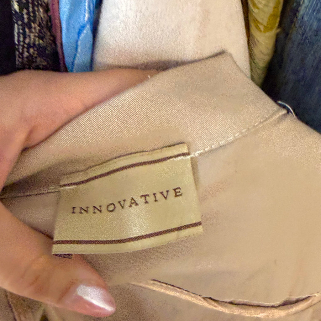 Beige button up top with tie waist