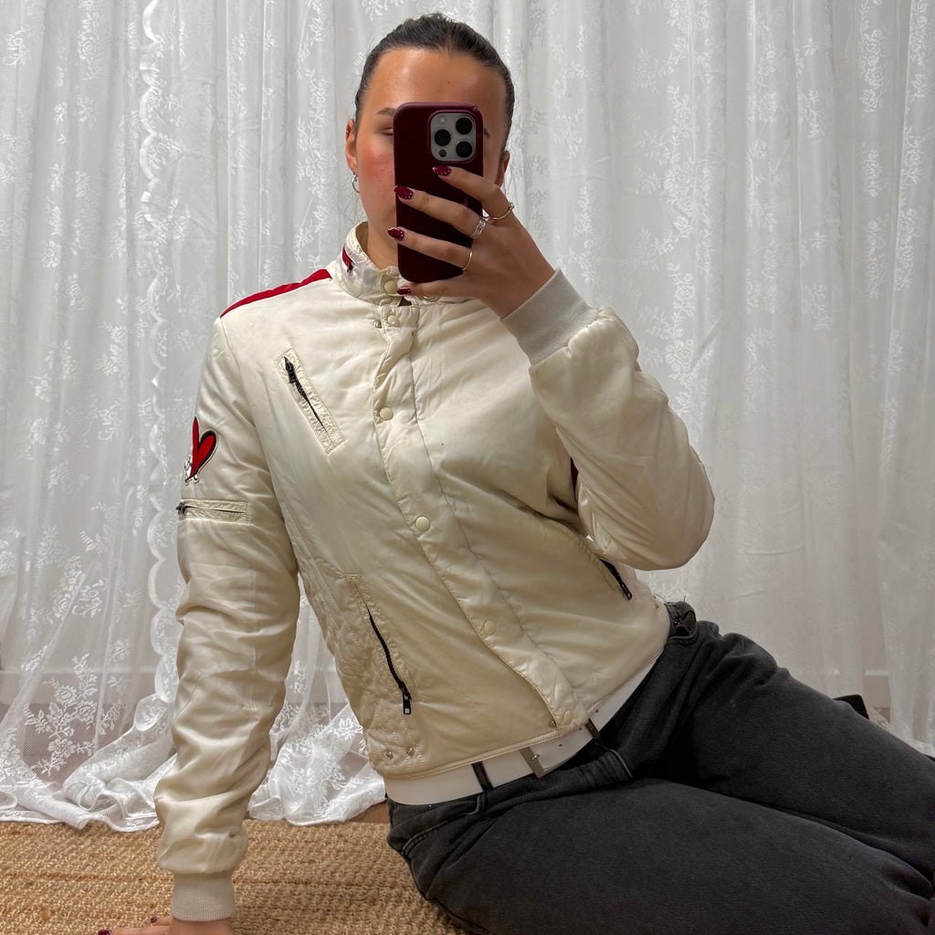 Cream and red vintage bomber jacket