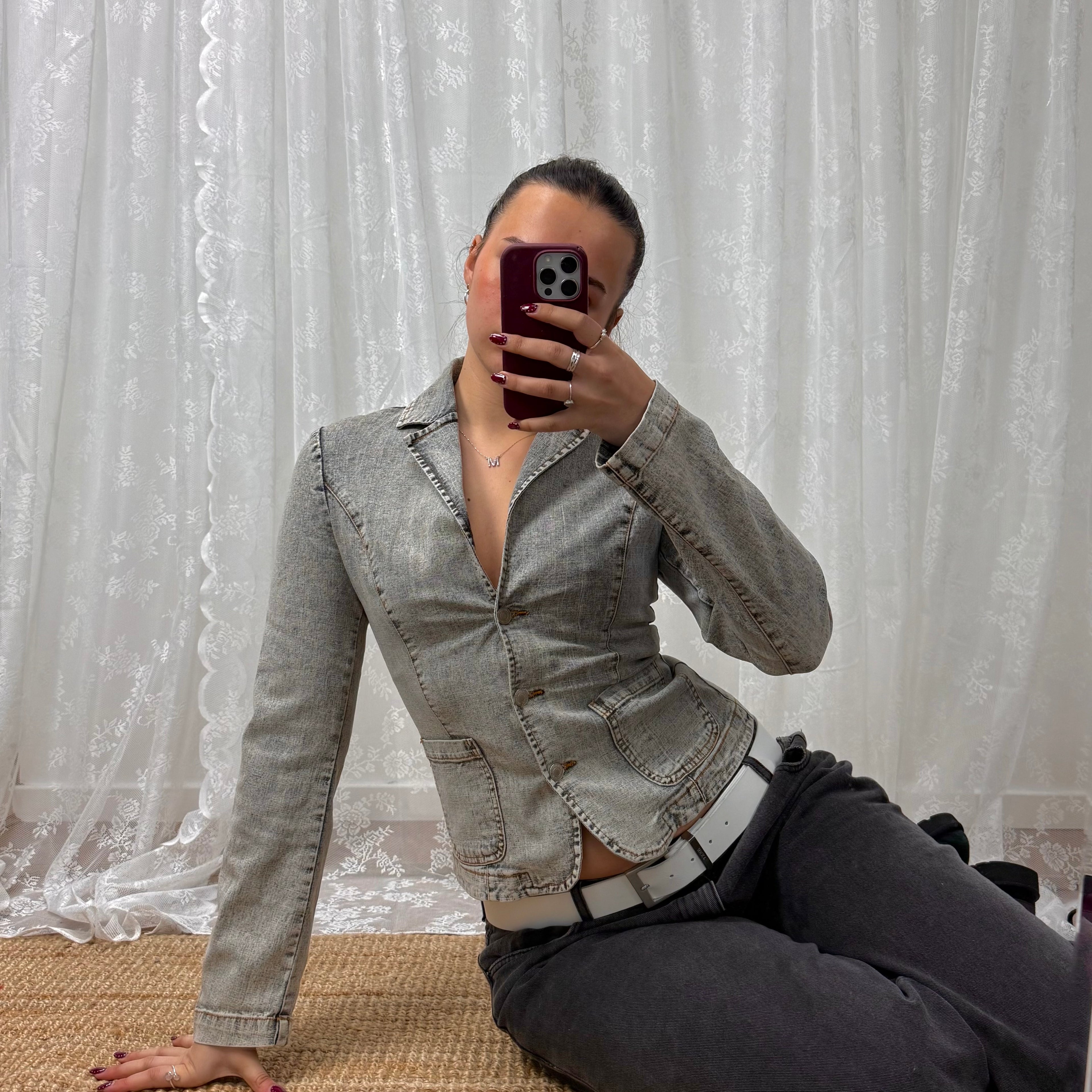 Grey denim vintage button up blazer jacket