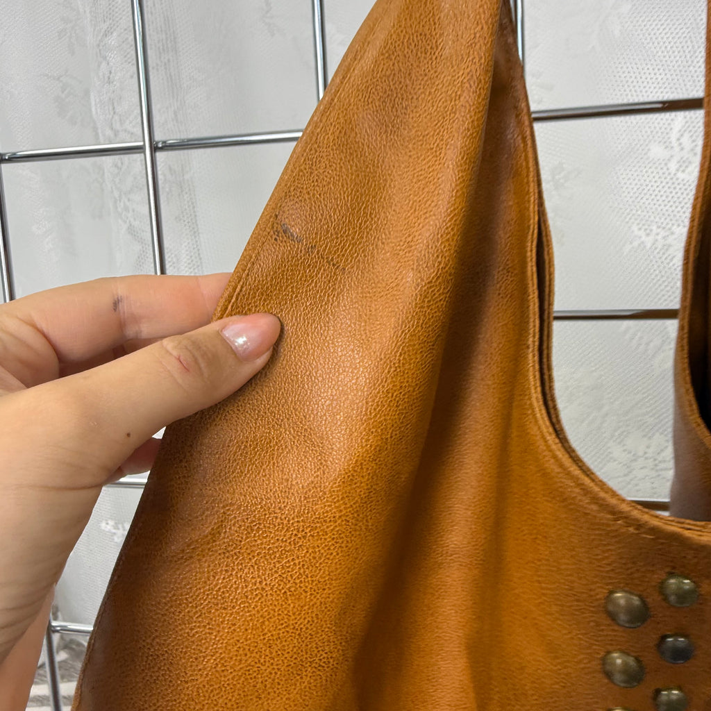 Brown studded large hobo bag