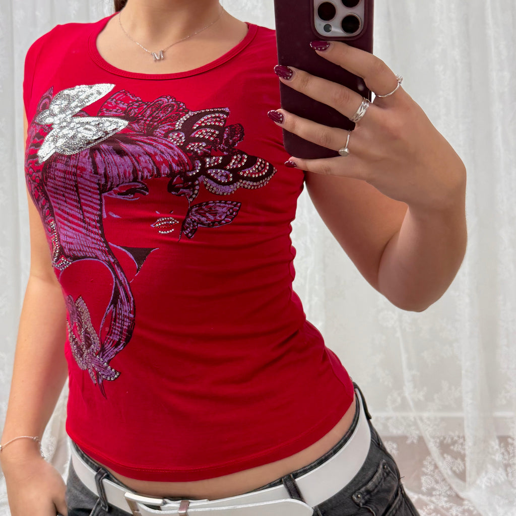 Red graphic y2k baby tee