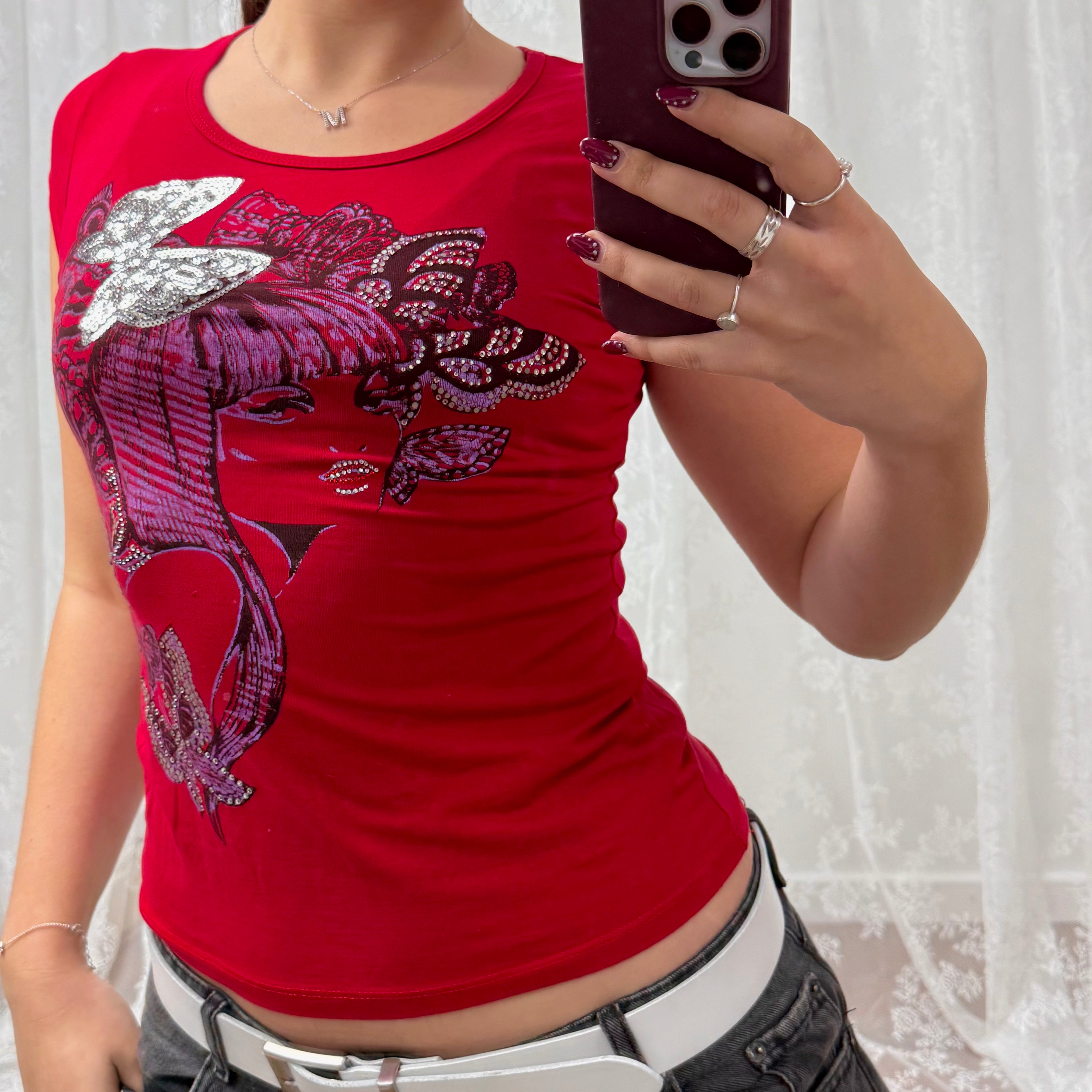 Red graphic y2k baby tee