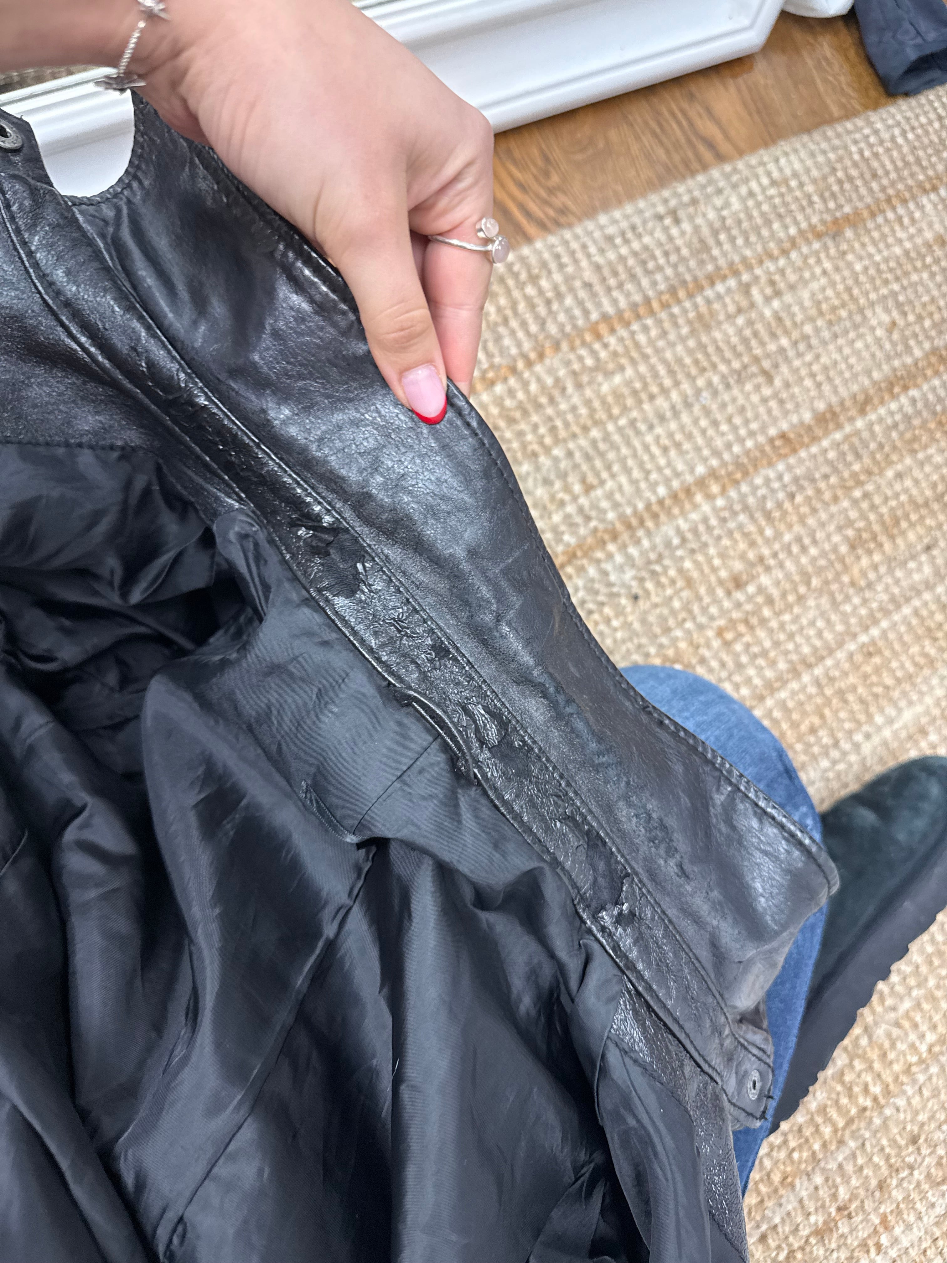 Black shiny leather bomber jacket