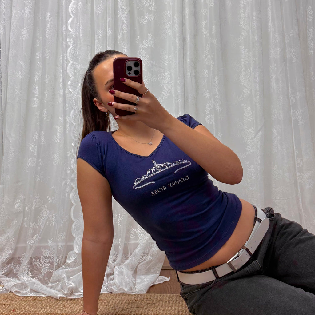 Blue gem crown baby tee