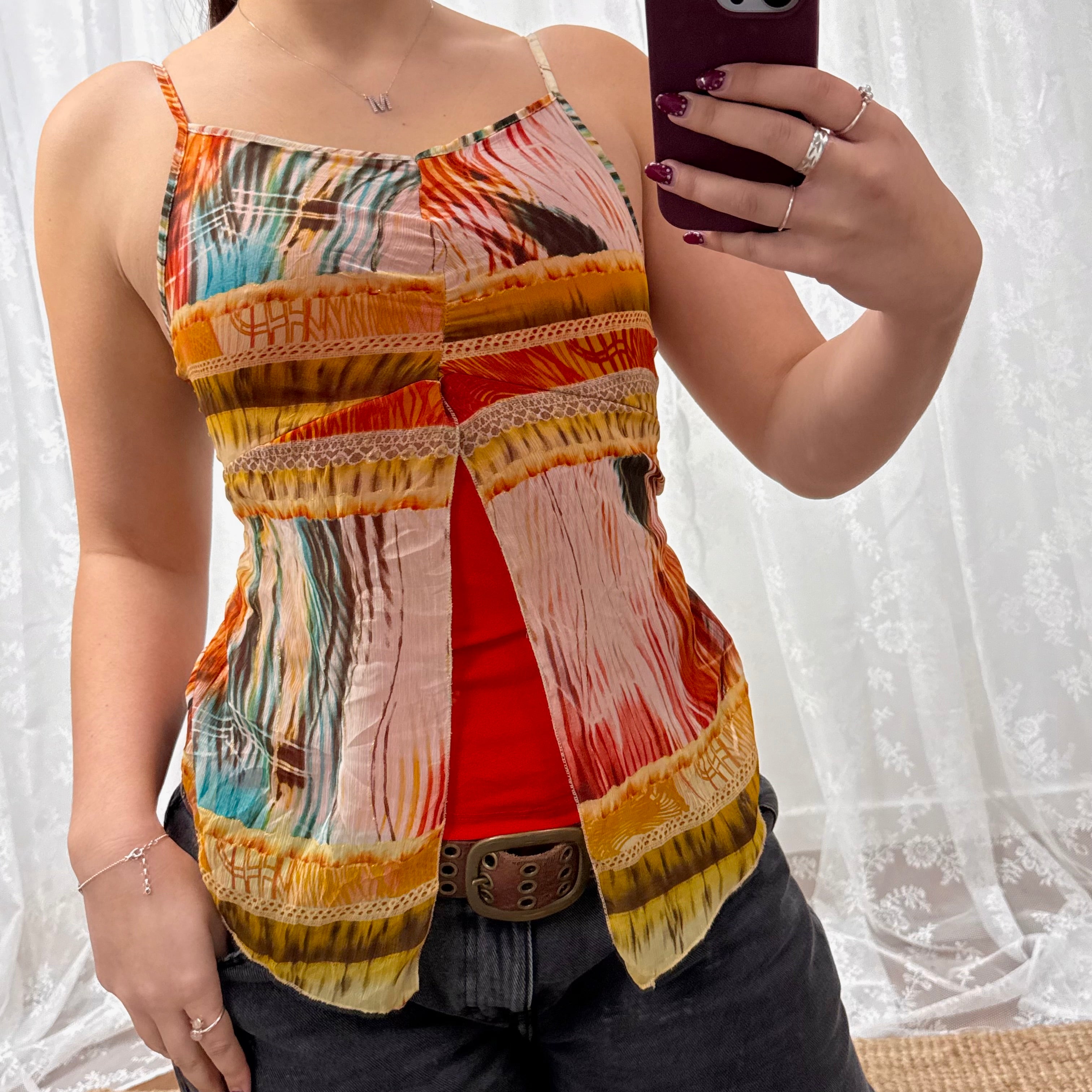 Multicoloured open cami top